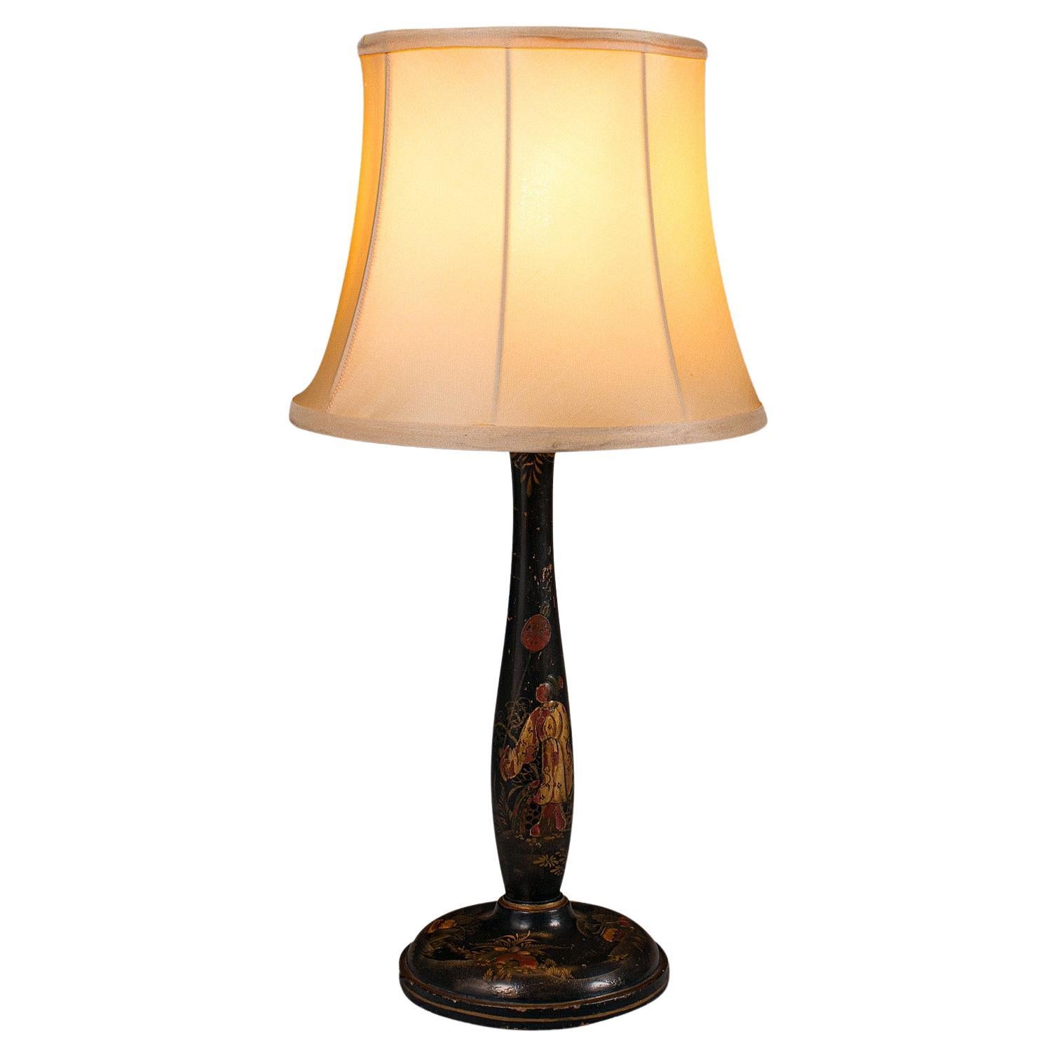 Vintage Ebonised Side Lamp, Oriental, Japanned, Table Light, Art Deco, C.1930 For Sale