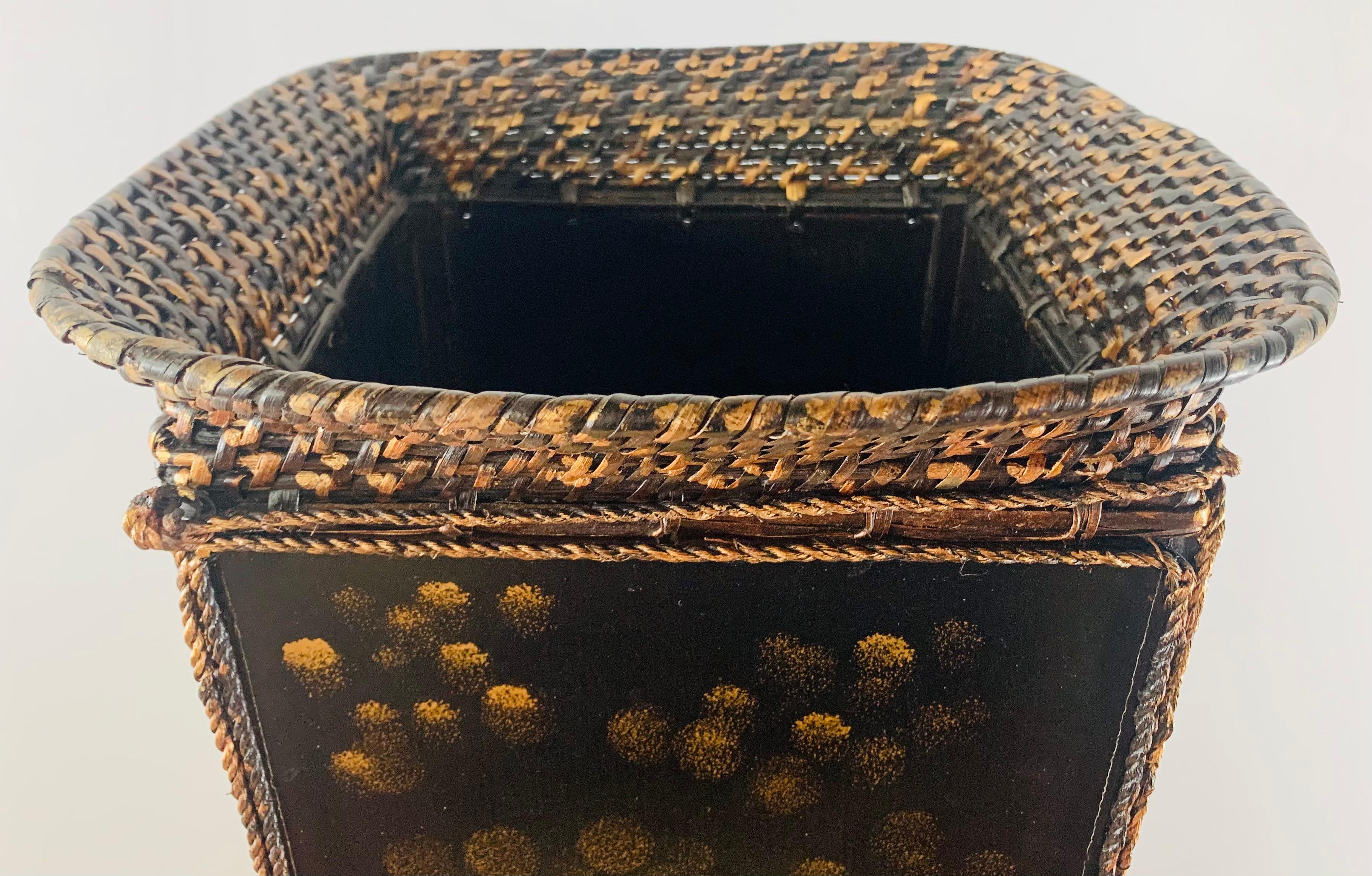 Late 20th Century Vintage Ebonized Square Chinoiserie Planter, Jardiniere or Vase For Sale