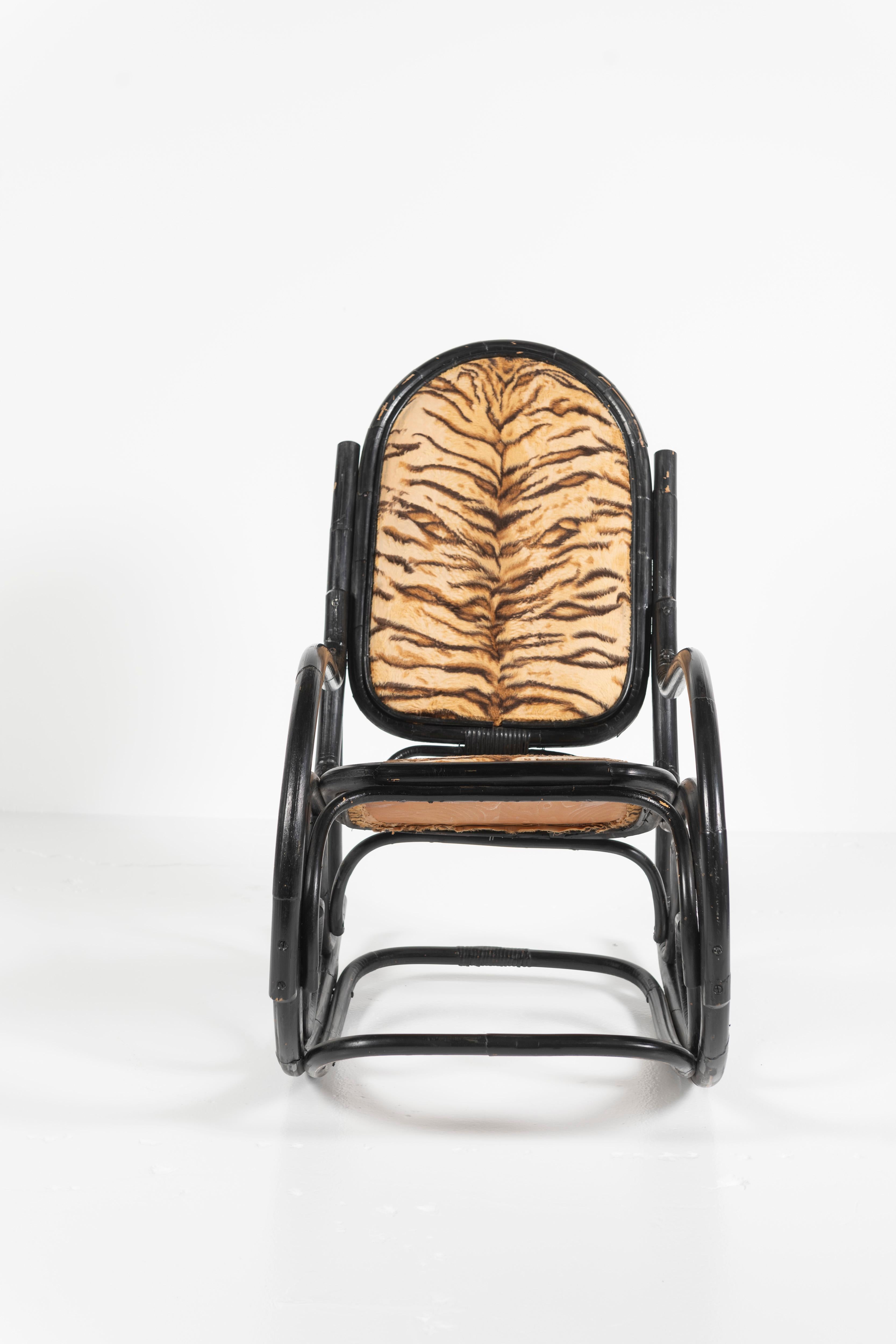 Victorian Vintage Ebonized Bamboo Rocking Chair, Thonet, Circa 1920 For Sale