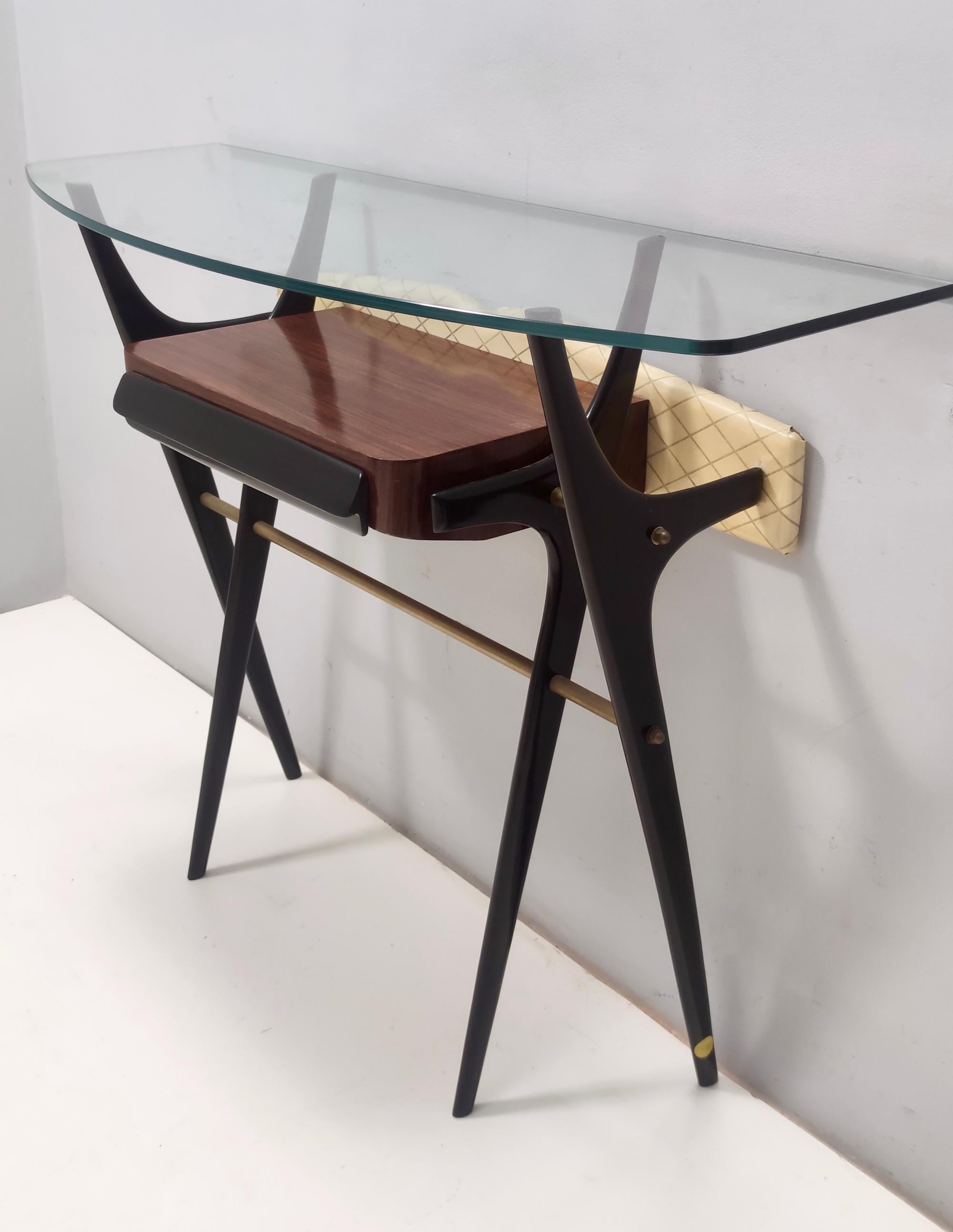 Vintage Ebonized Beech and Glass Console Table in the Style of Ico Parisi, Italy For Sale 4