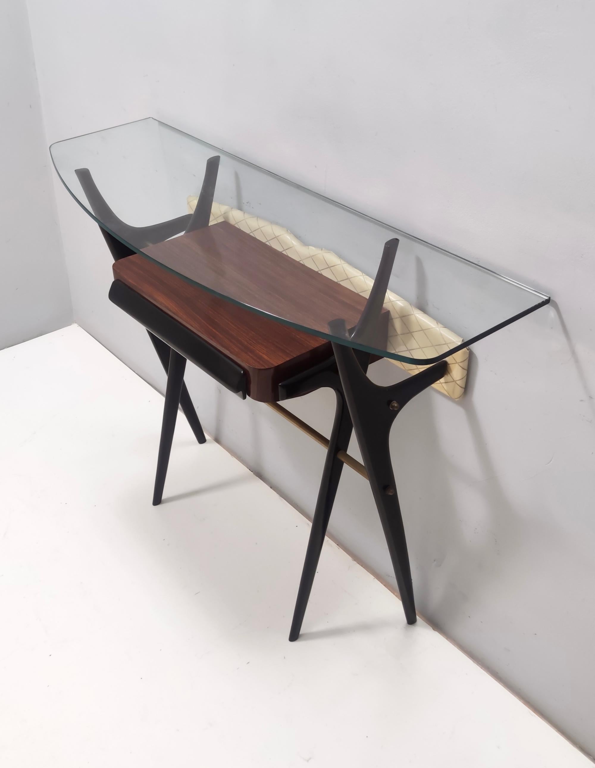 Vintage Ebonized Beech and Glass Console Table in the Style of Ico Parisi, Italy For Sale 5