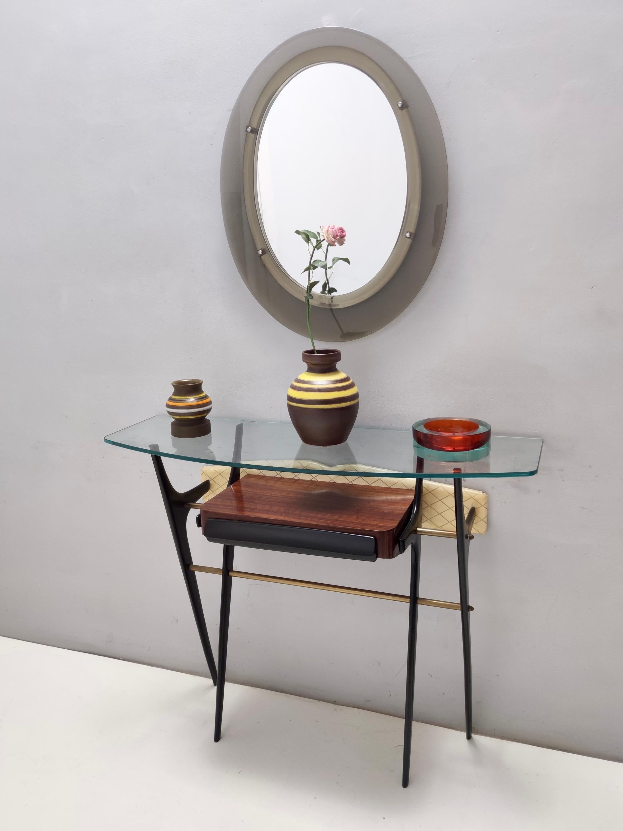 Mid-Century Modern Vintage Ebonized Beech and Glass Console Table in the Style of Ico Parisi, Italy For Sale
