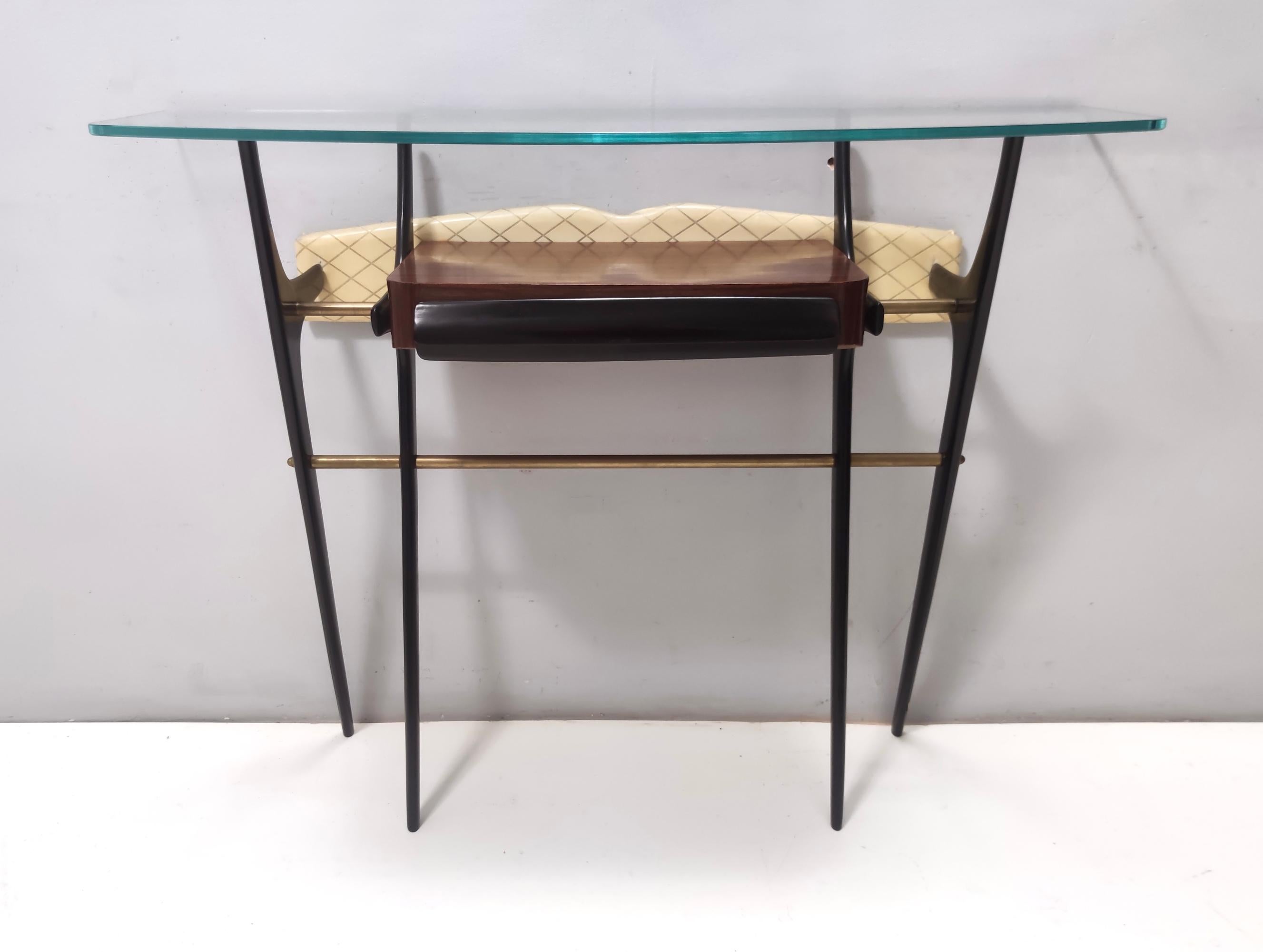 Mid-20th Century Vintage Ebonized Beech and Glass Console Table in the Style of Ico Parisi, Italy For Sale