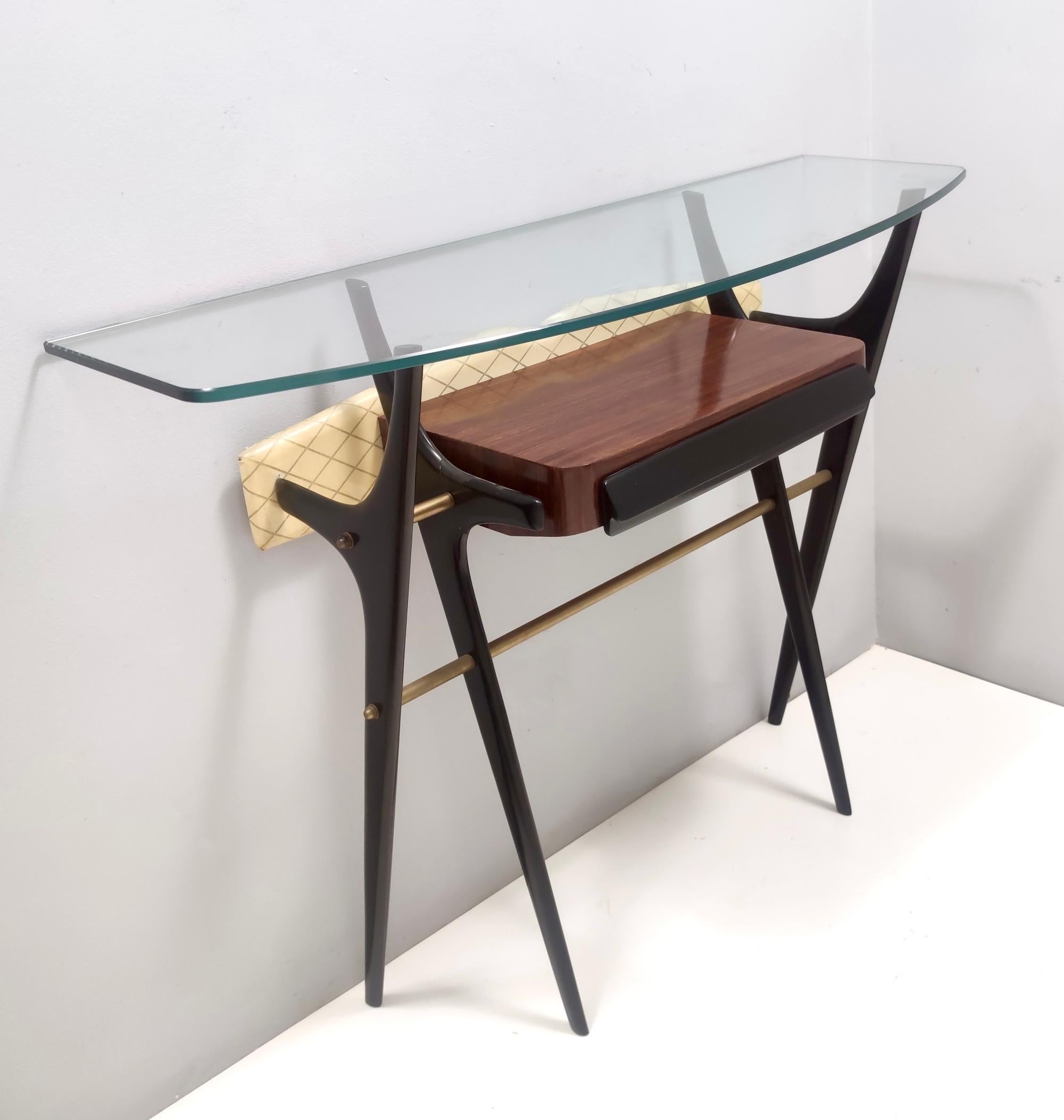 Vintage Ebonized Beech and Glass Console Table in the Style of Ico Parisi, Italy For Sale 1