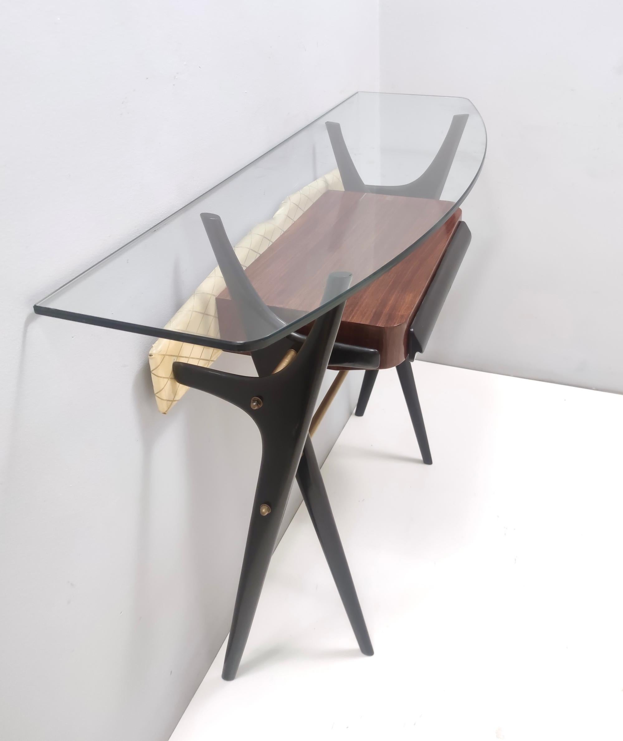 Vintage Ebonized Beech and Glass Console Table in the Style of Ico Parisi, Italy For Sale 2