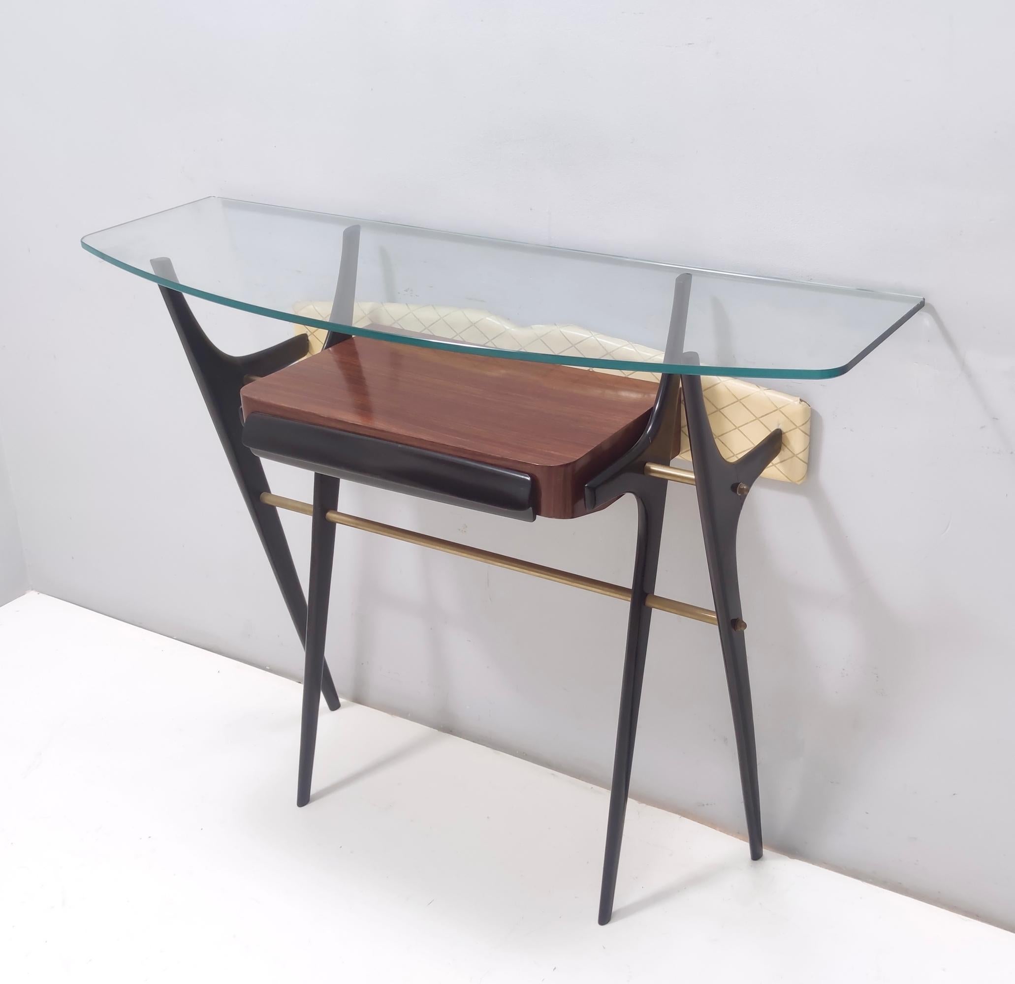 Vintage Ebonized Beech and Glass Console Table in the Style of Ico Parisi, Italy For Sale 3