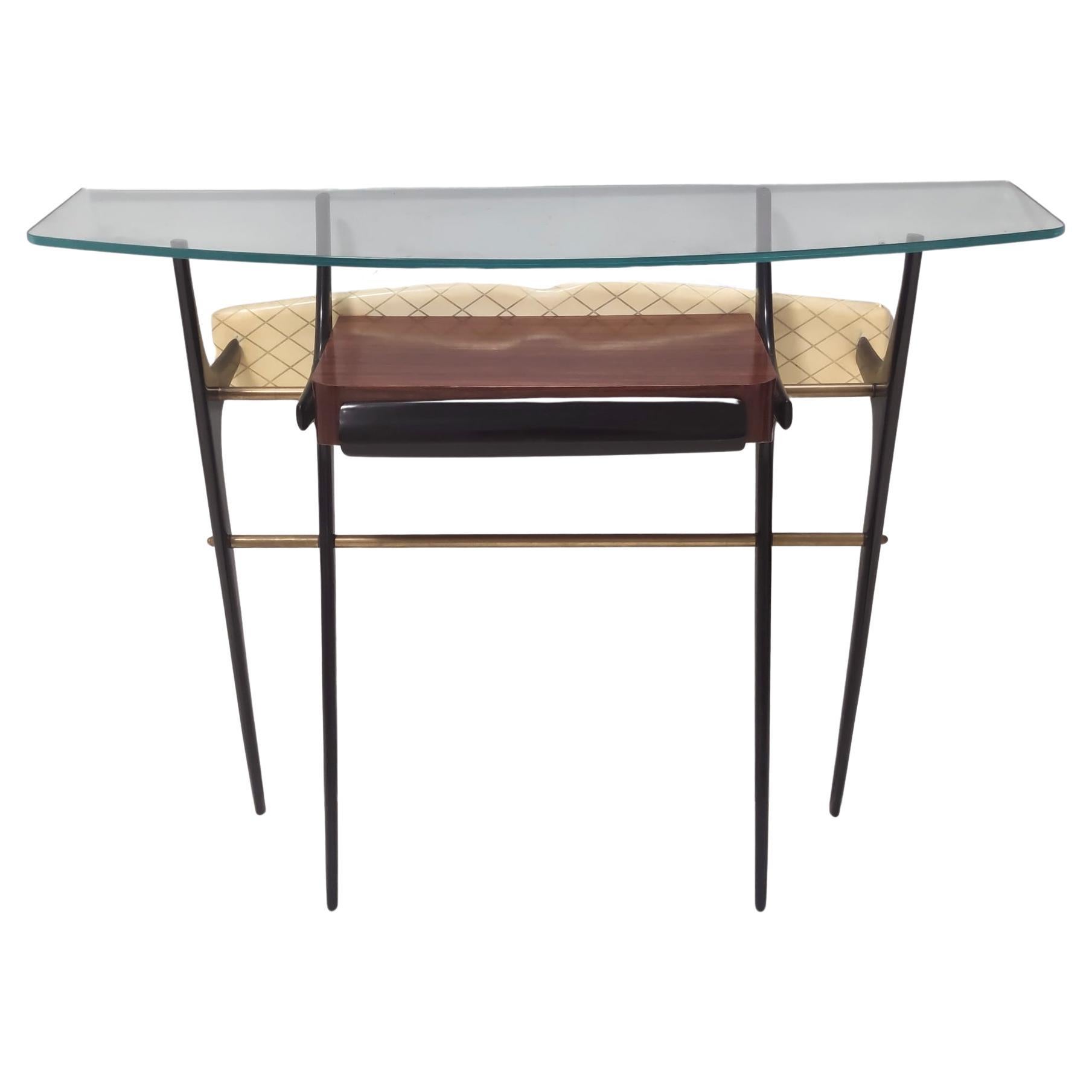 Vintage Ebonized Beech and Glass Console Table in the Style of Ico Parisi, Italy