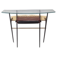 Vintage Ebonized Beech and Glass Console Table in the Style of Ico Parisi, Italy