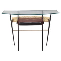 Table console vintage en hêtre ébénisé et verre dans le style d'Ico Parisi, Italie