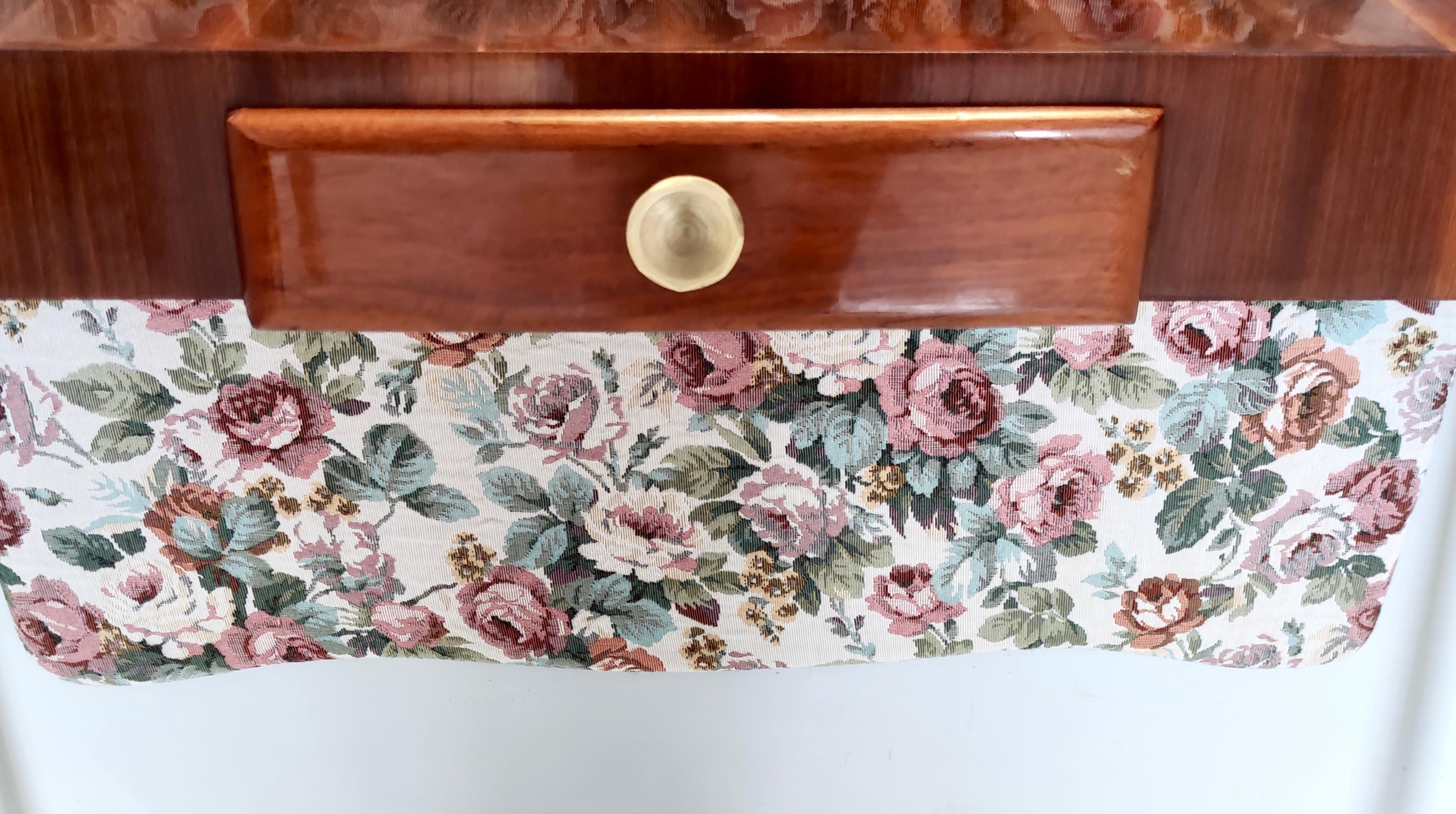 Vintage Ebonized Beech and Rose-Patterned Fabric Console with a Drawer, Italy For Sale 3