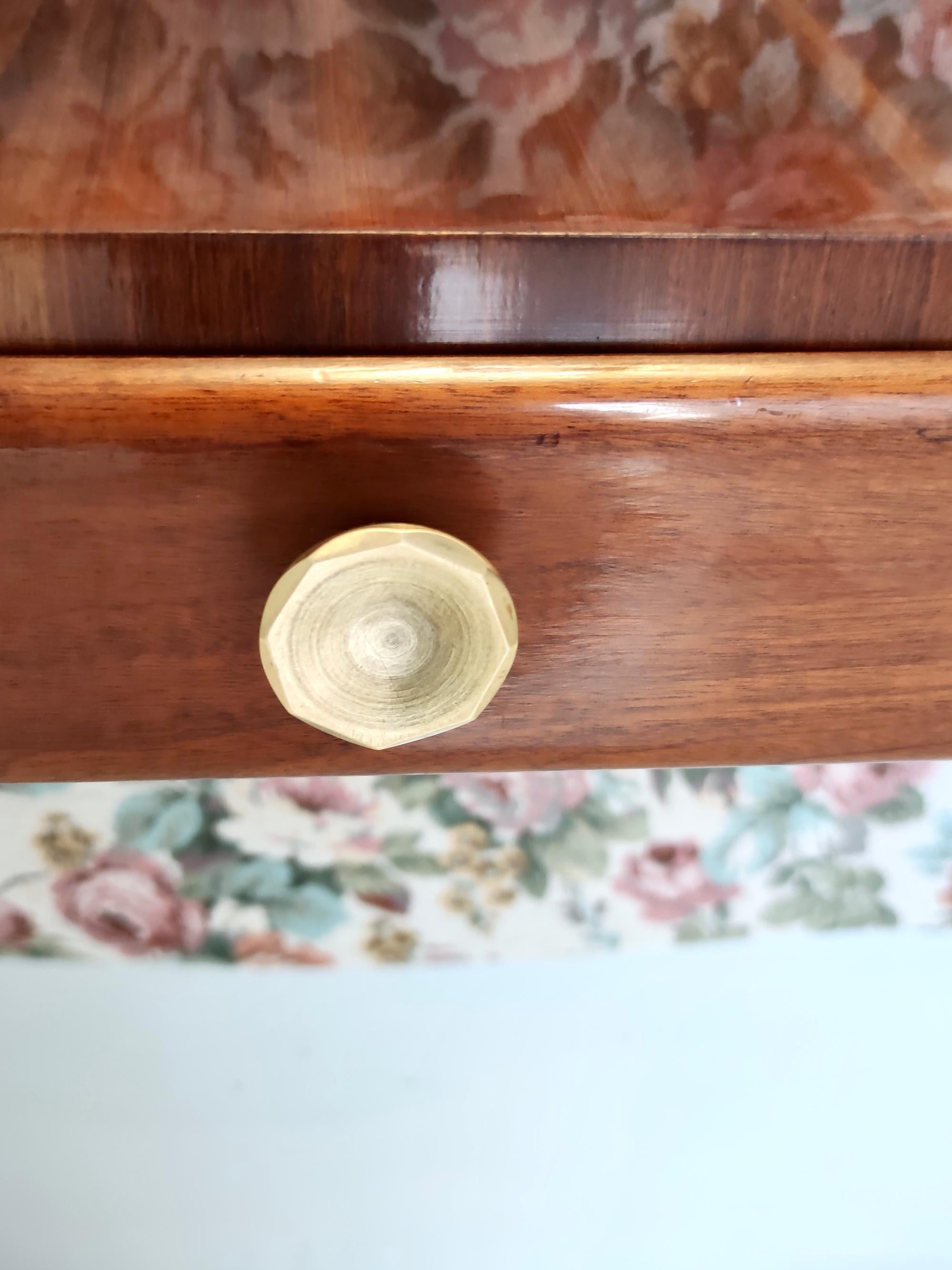 Vintage Ebonized Beech and Rose-Patterned Fabric Console with a Drawer, Italy For Sale 4