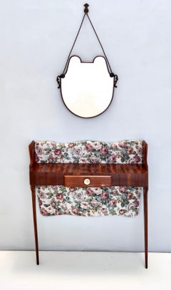 Consolle in faggio ebanizzato e tessuto con motivo a rose con cassetto, Italia