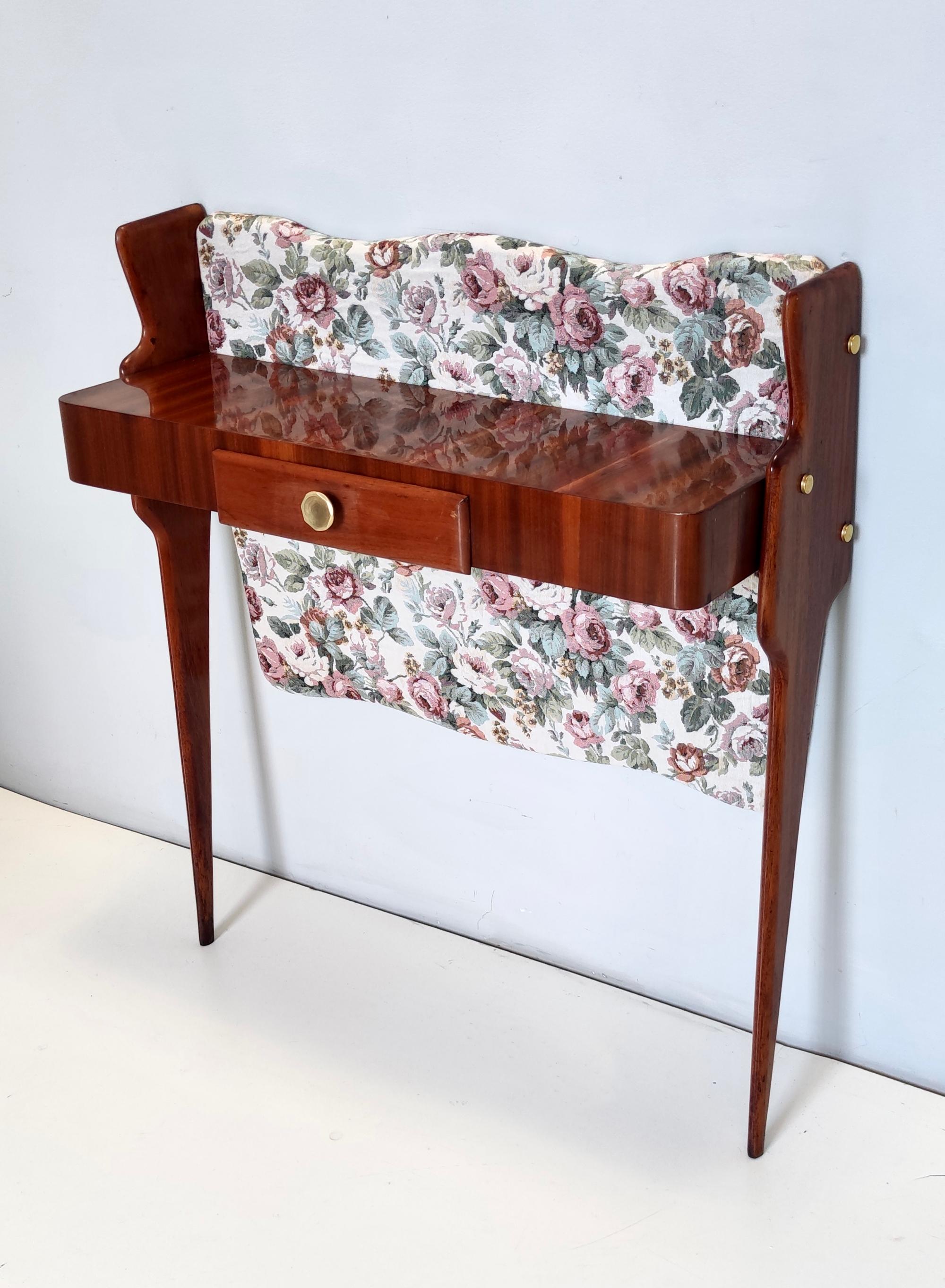 Vintage Ebonized Beech and Rose-Patterned Fabric Console with a Drawer, Italy In Excellent Condition For Sale In Bresso, Lombardy
