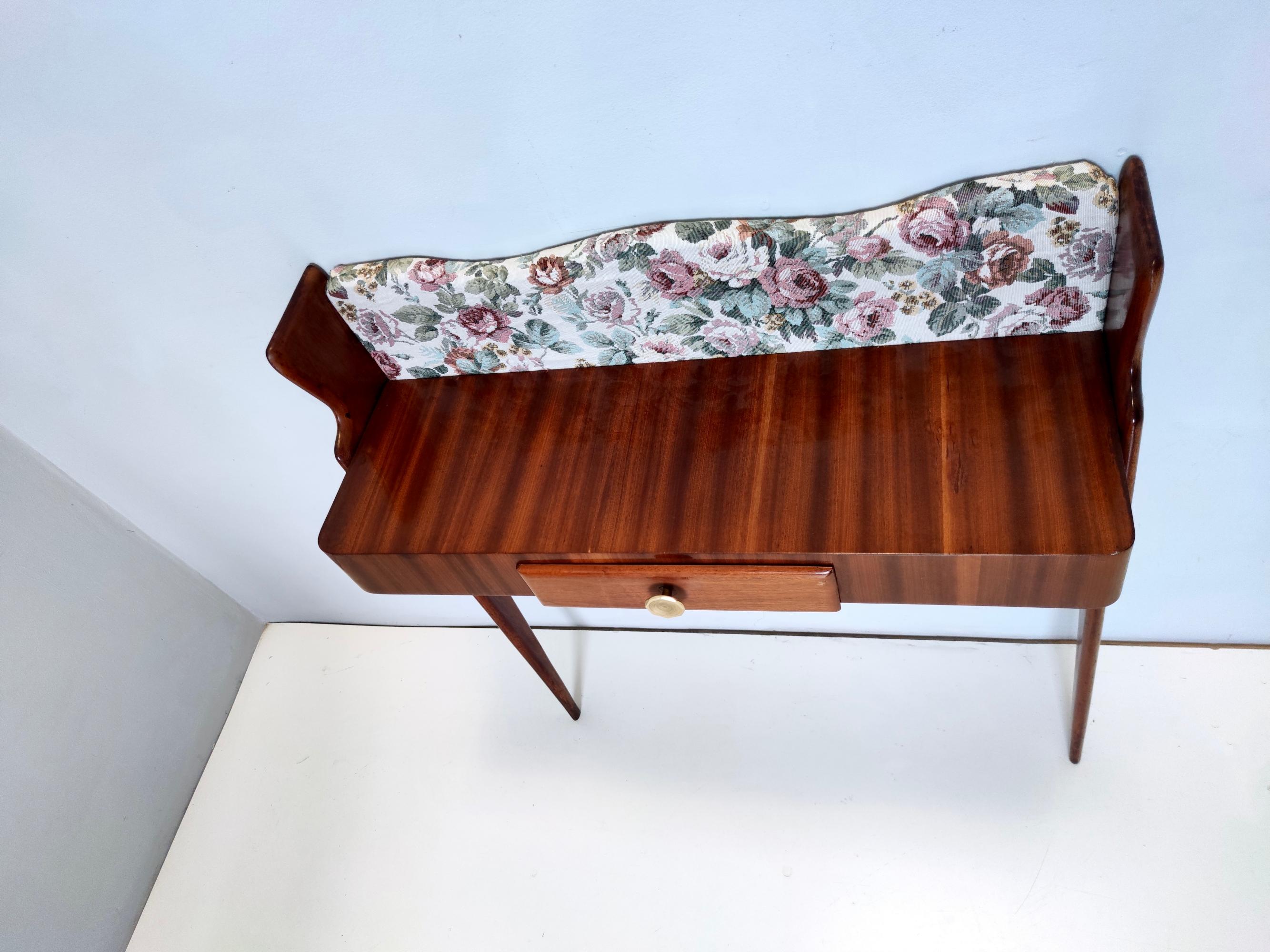 Vintage Ebonized Beech and Rose-Patterned Fabric Console with a Drawer, Italy For Sale 1