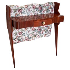 Retro Ebonized Beech and Rose-Patterned Fabric Console with a Drawer, Italy