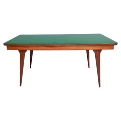 Vintage Ebonized Beech and Walnut Dining Table with a Green Glass Top, Italy