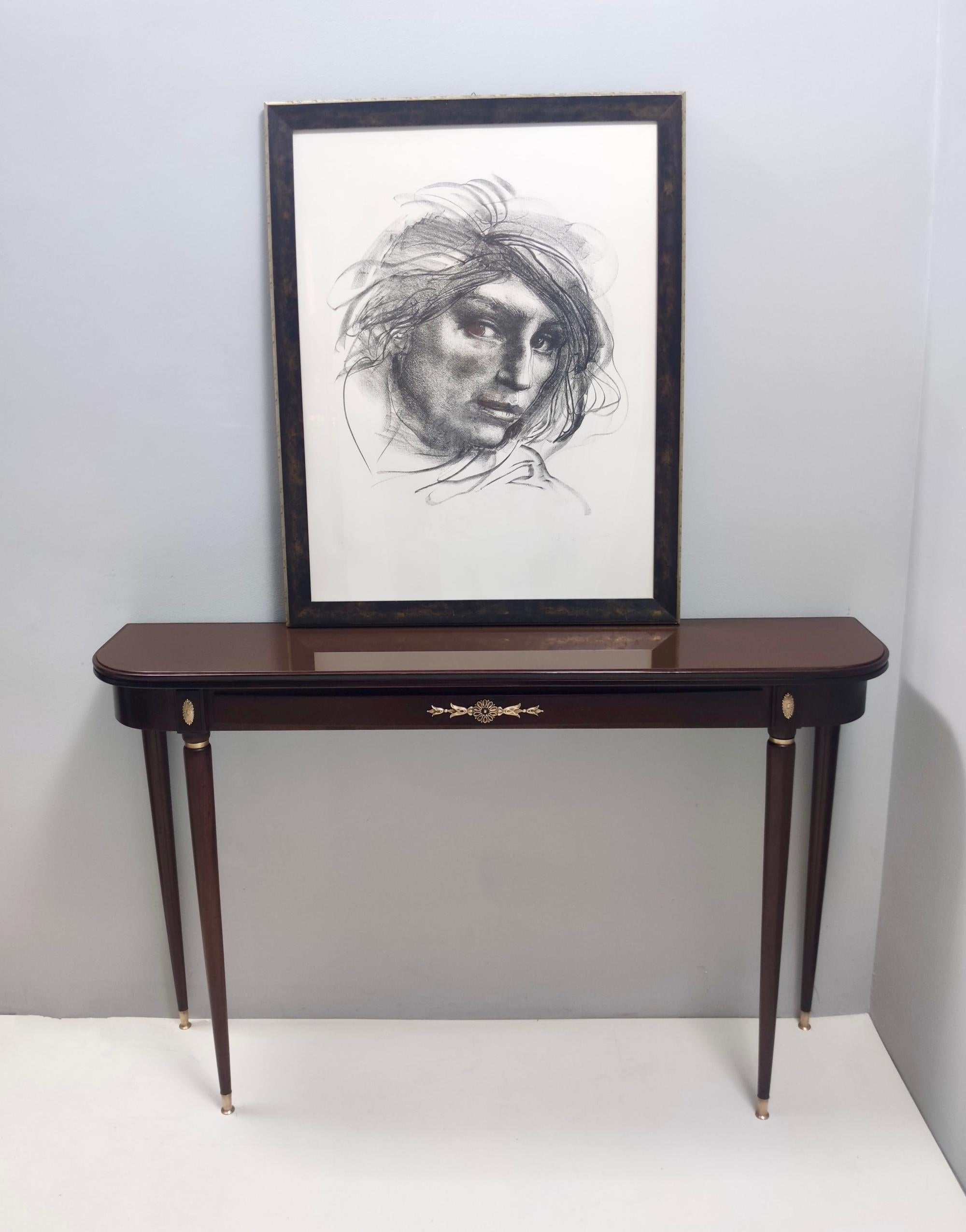 Mid-Century Modern Vintage Ebonized Beech Console Table by Paolo Buffa with Glass Top, Italy