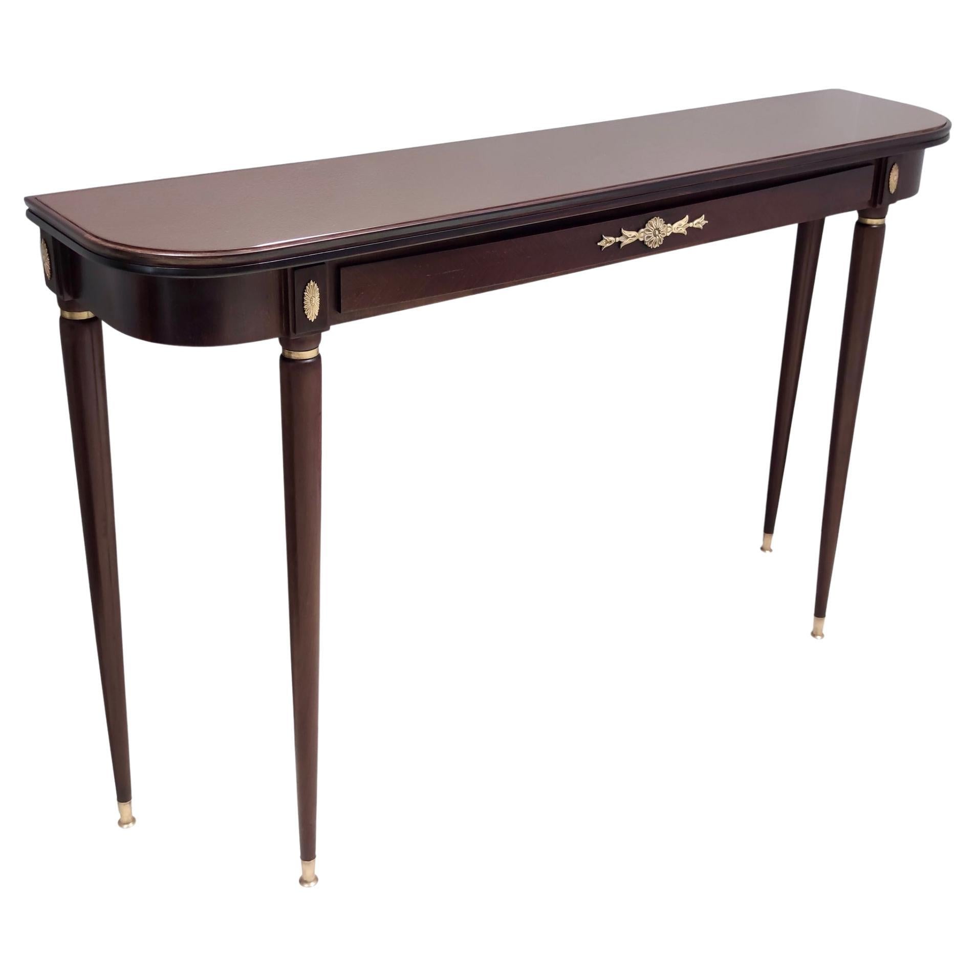 Vintage Ebonized Beech Console Table by Paolo Buffa with Glass Top, Italy