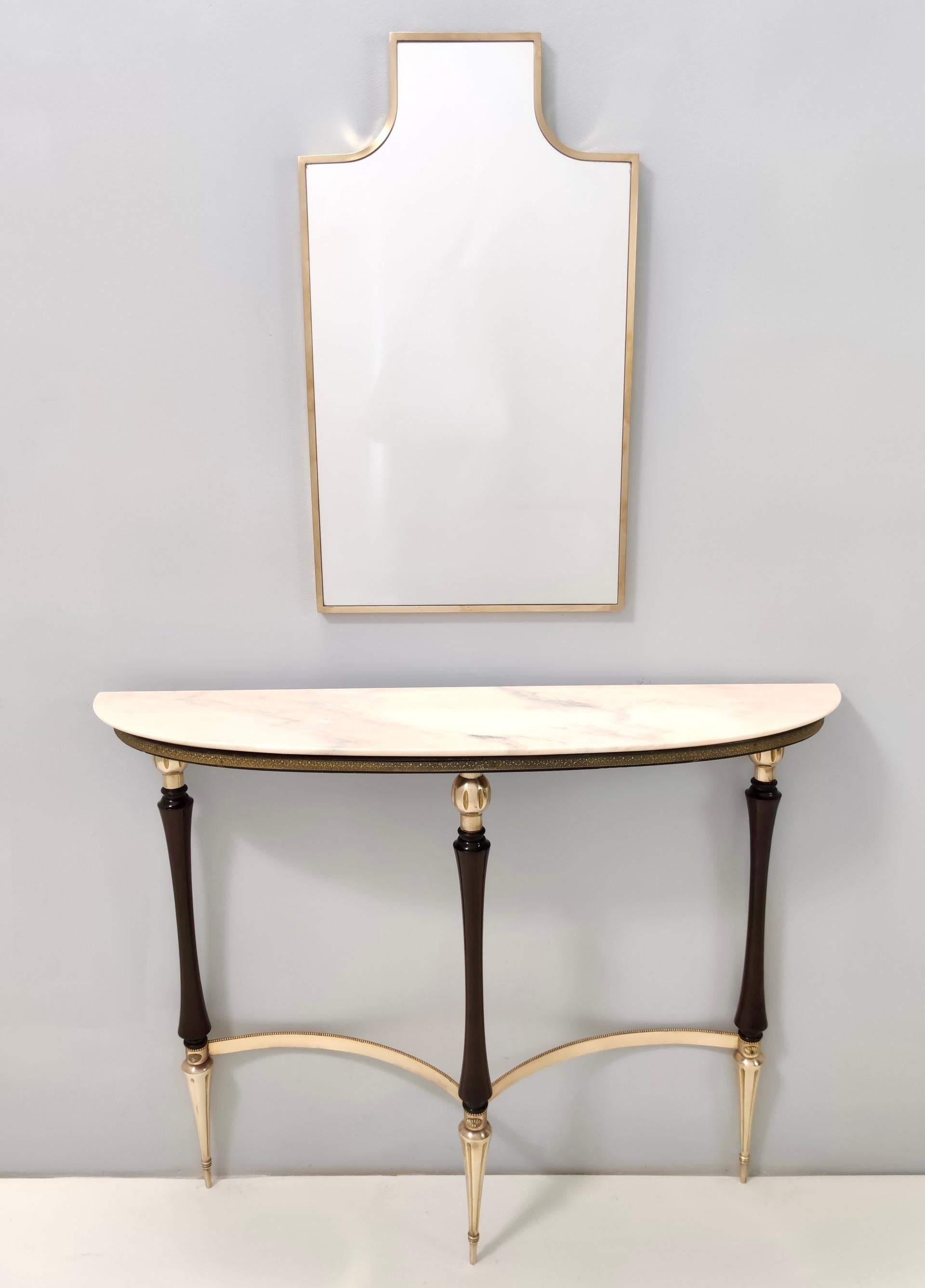 Mid-Century Modern Vintage Ebonized Beech Console Table with Portuguese Pink Marble Top, Italy