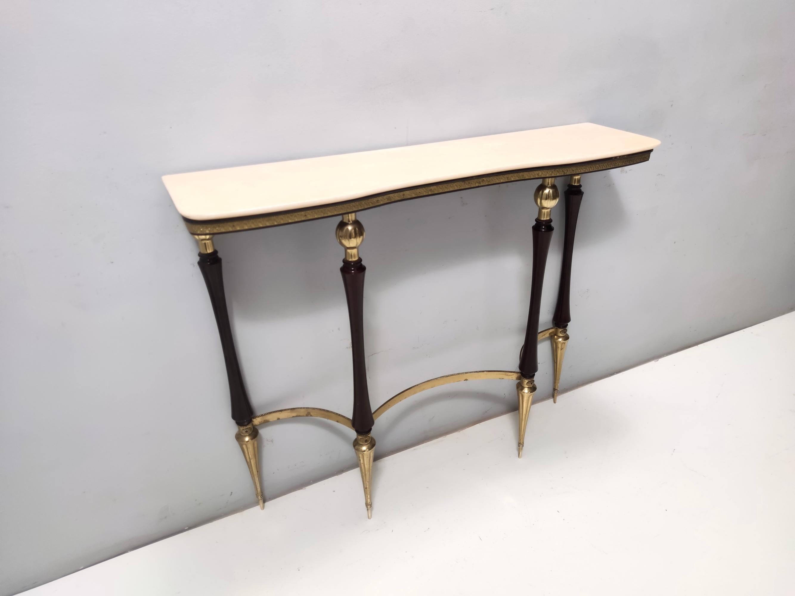 Mid-Century Modern Vintage Ebonized Beech Console Table with Portuguese Pink Marble Top, Italy For Sale