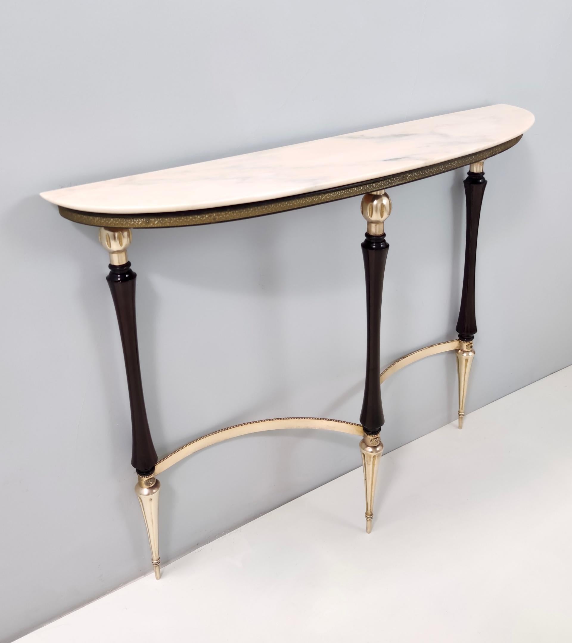 Vintage Ebonized Beech Console Table with Portuguese Pink Marble Top, Italy In Good Condition In Bresso, Lombardy