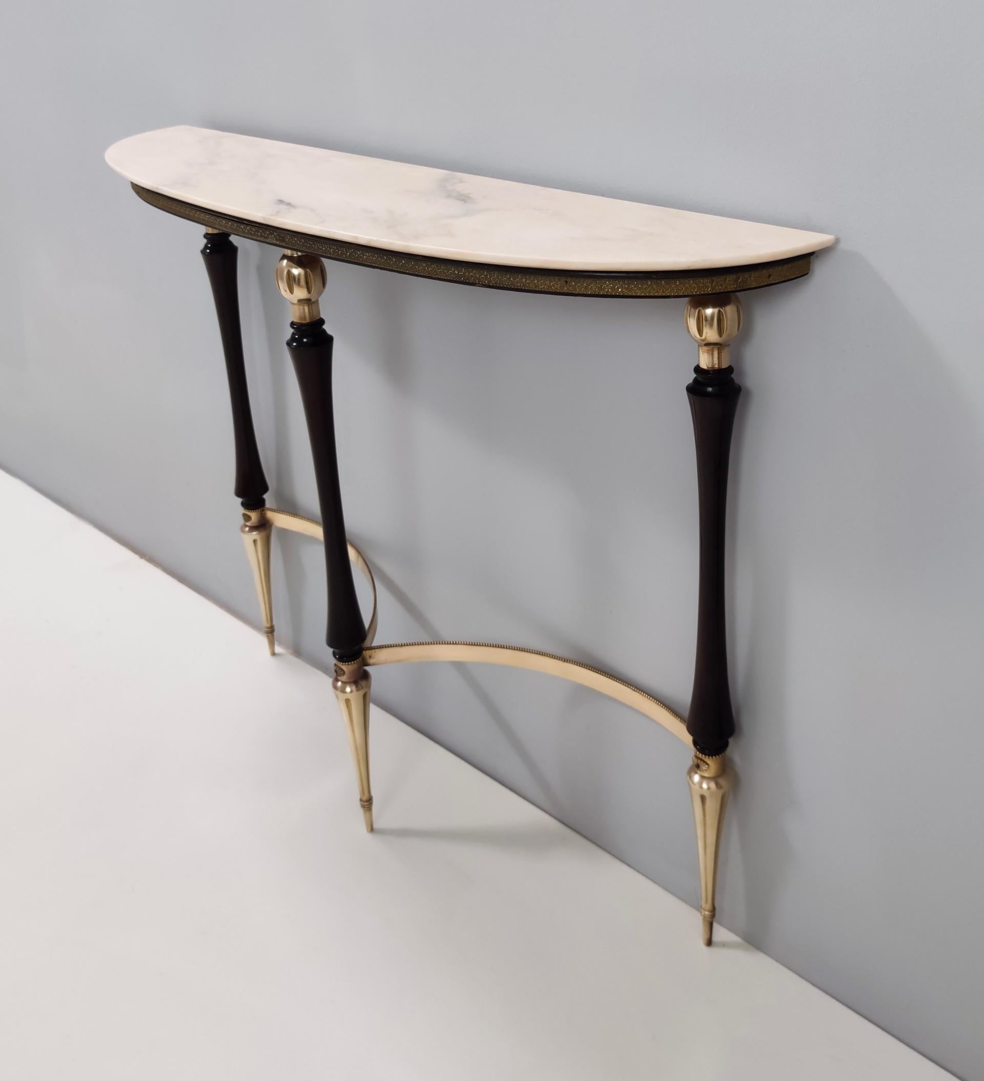 Mid-20th Century Vintage Ebonized Beech Console Table with Portuguese Pink Marble Top, Italy