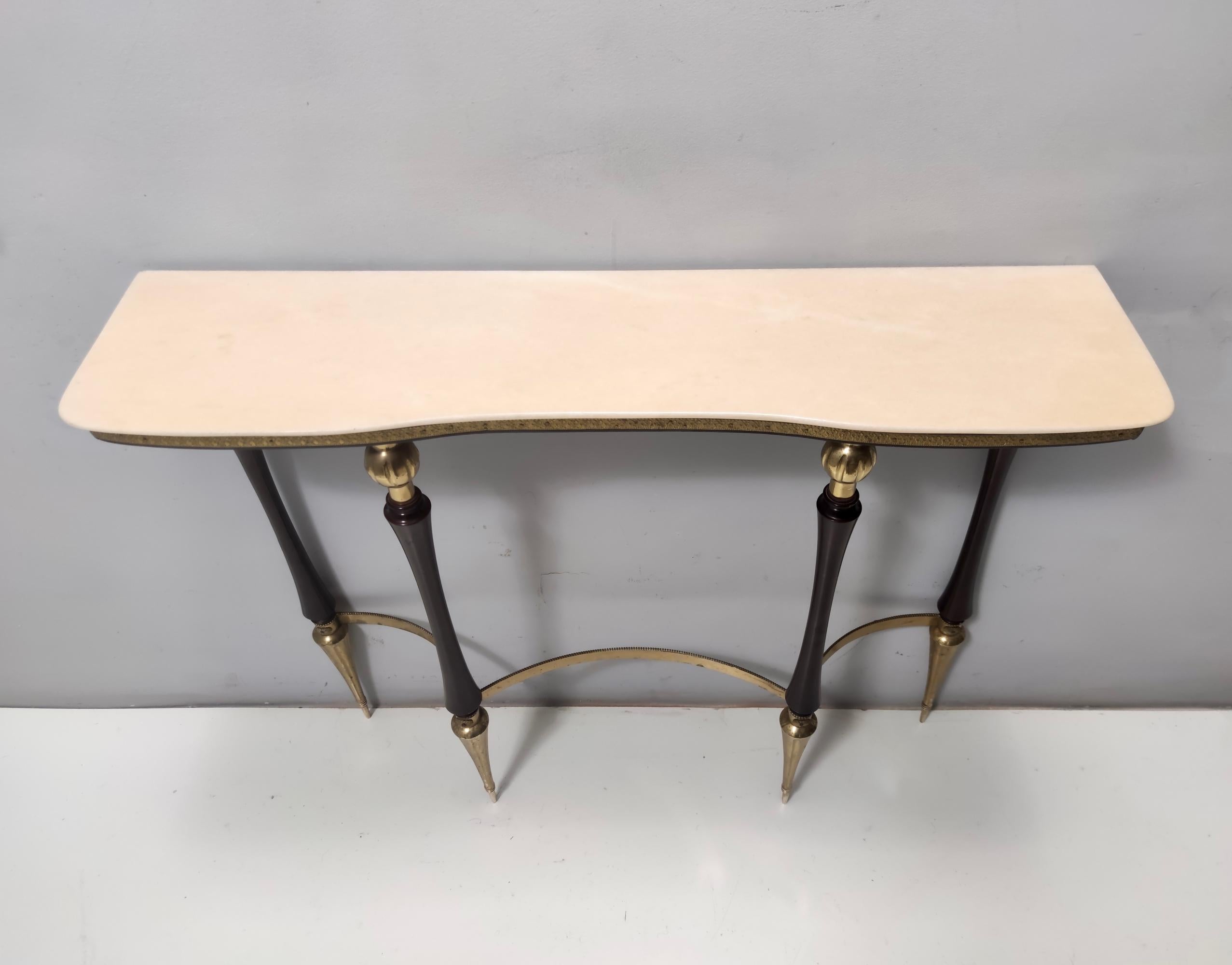Vintage Ebonized Beech Console Table with Portuguese Pink Marble Top, Italy In Excellent Condition For Sale In Bresso, Lombardy