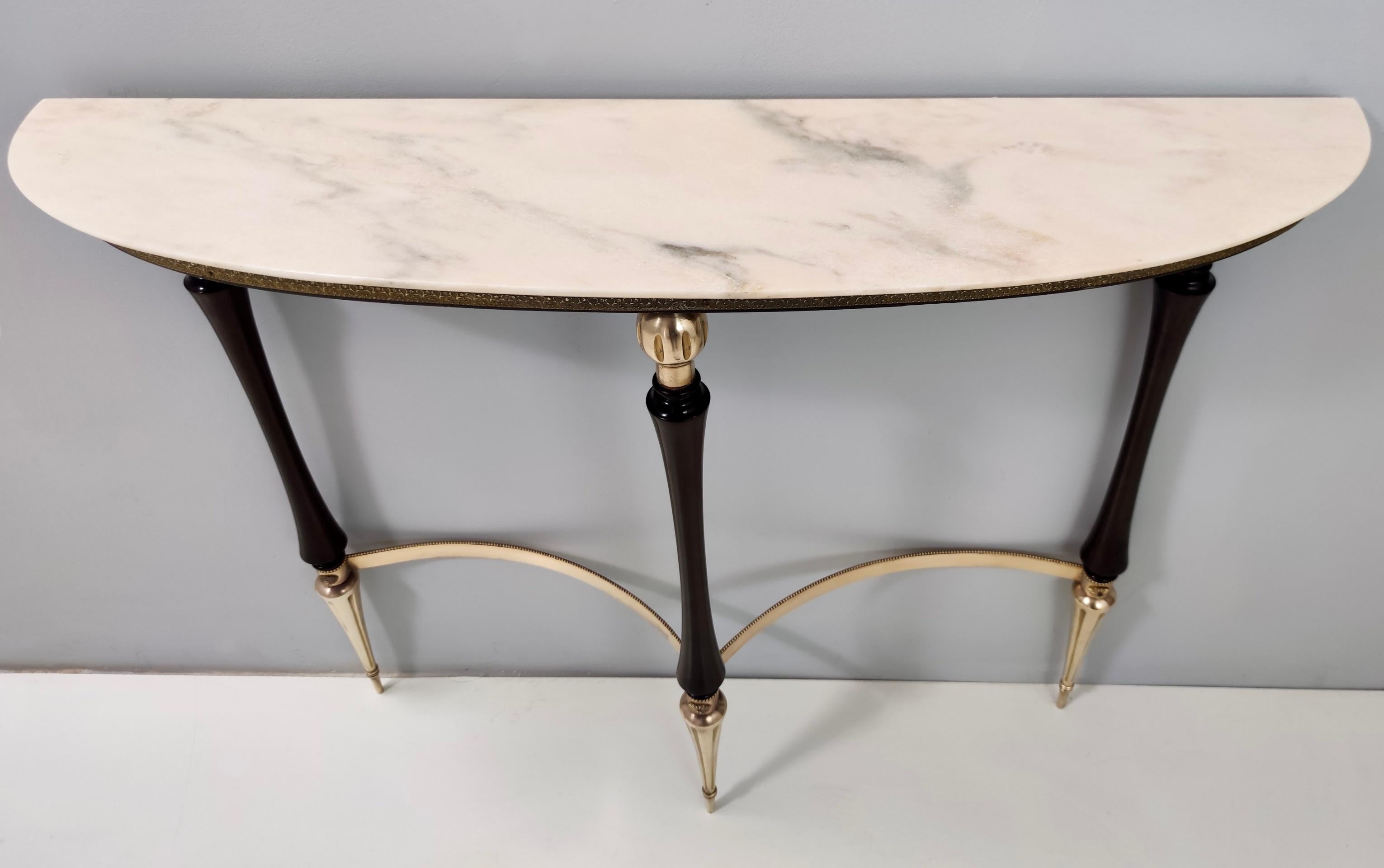 Brass Vintage Ebonized Beech Console Table with Portuguese Pink Marble Top, Italy