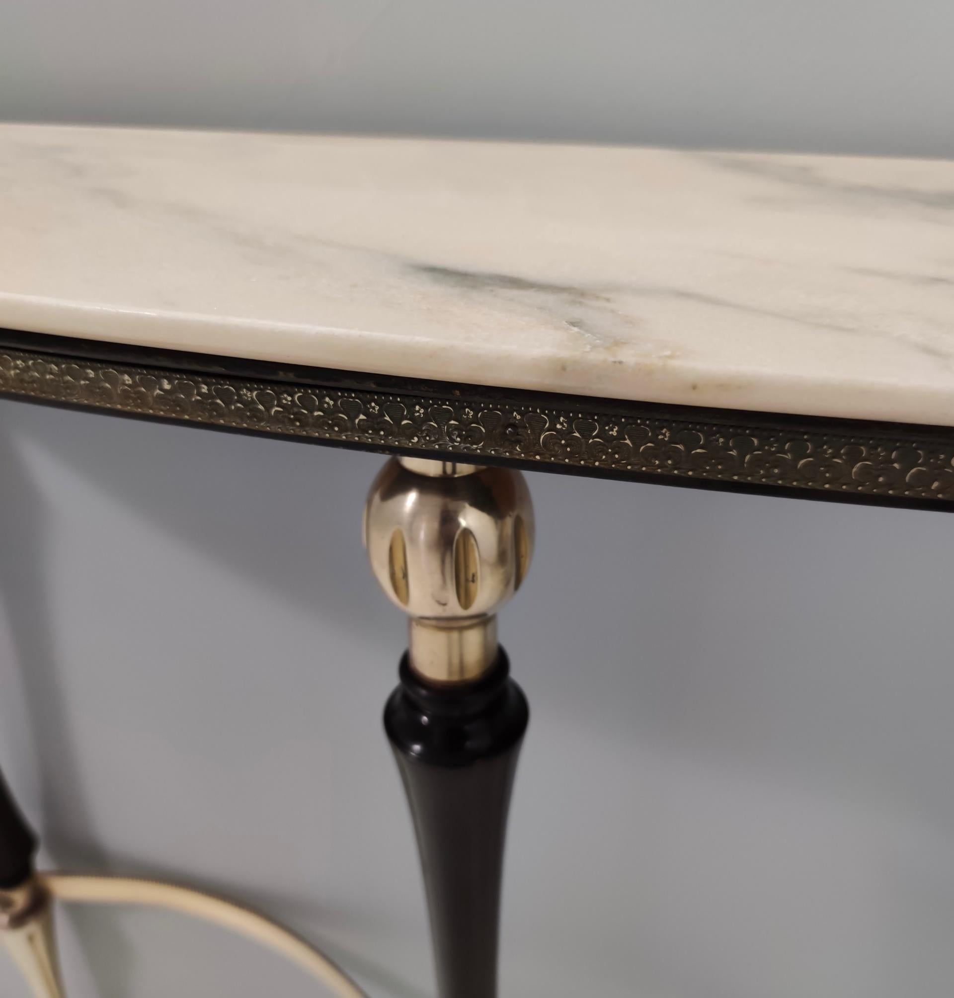 Vintage Ebonized Beech Console Table with Portuguese Pink Marble Top, Italy 1