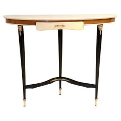 Vintage Ebonized Beech Console with a Demilune Portuguese Pink Marble Top, Italy Vintage Ebonized Beech Console with a Demilune Portuguese Pink Marble Top, Italy