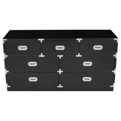 Vintage Ebonized Campaign Chest of Drawers