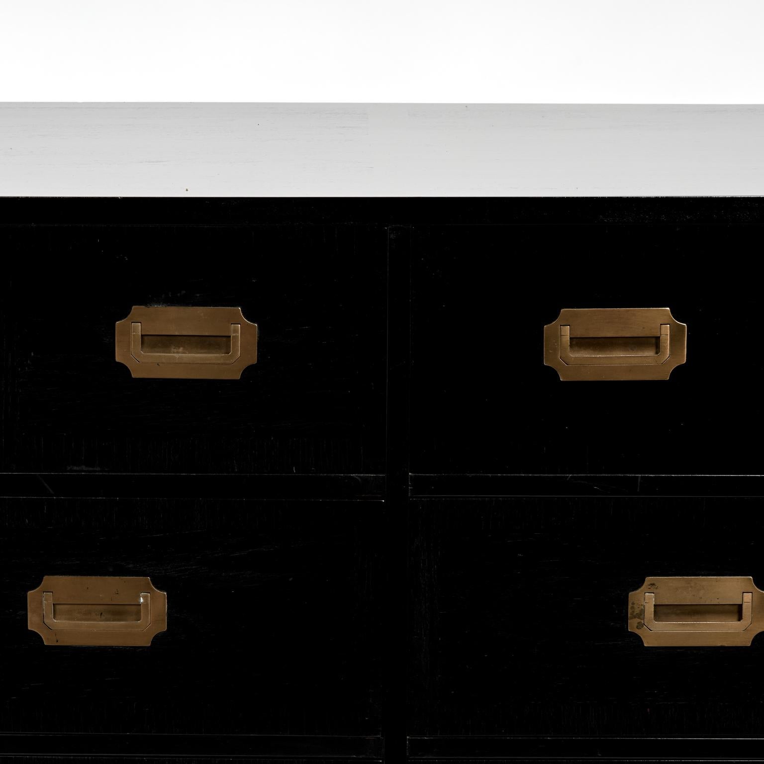 Hand-Crafted Vintage Ebonized Campaign Style Chest by Milling Road For Sale