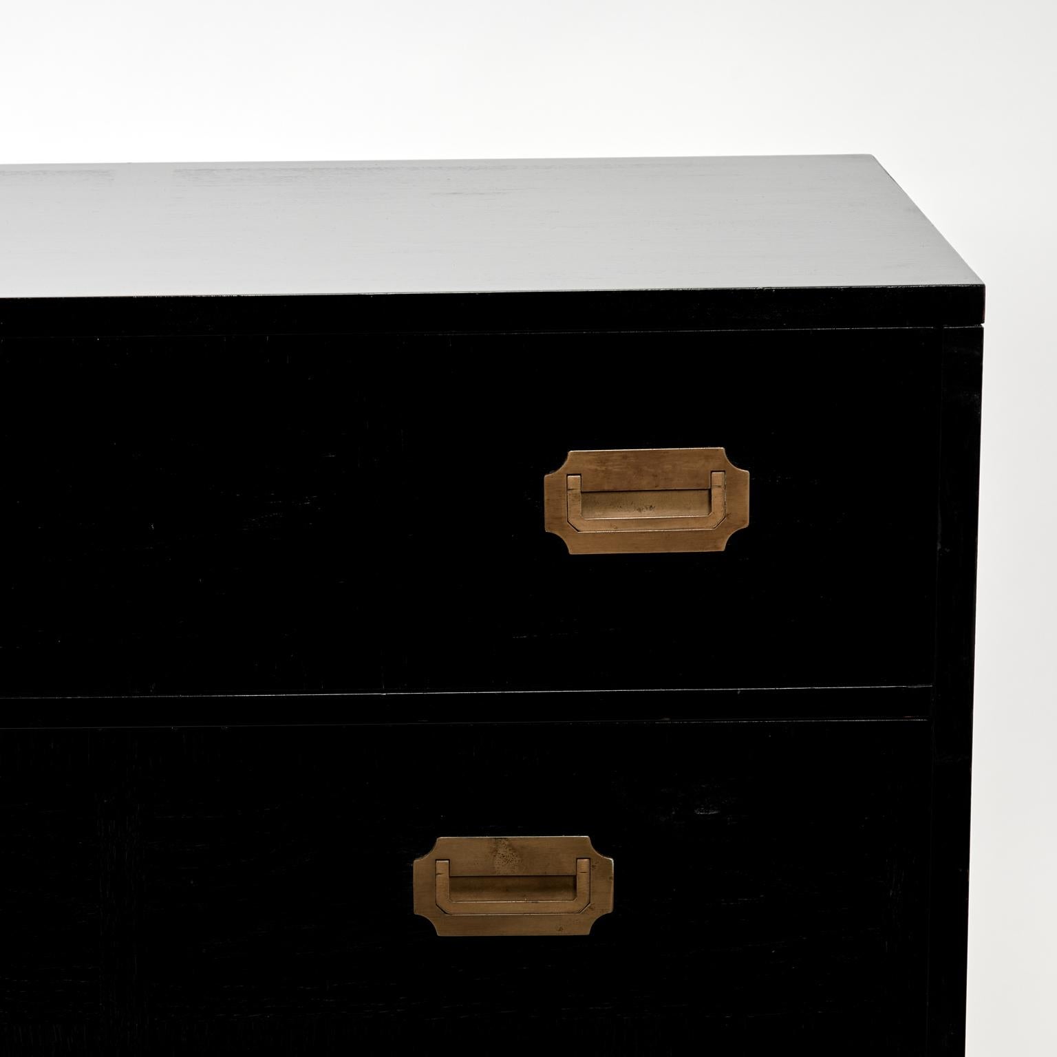 Vintage Ebonized Campaign Style Chest by Milling Road In Good Condition For Sale In Palm Beach, FL