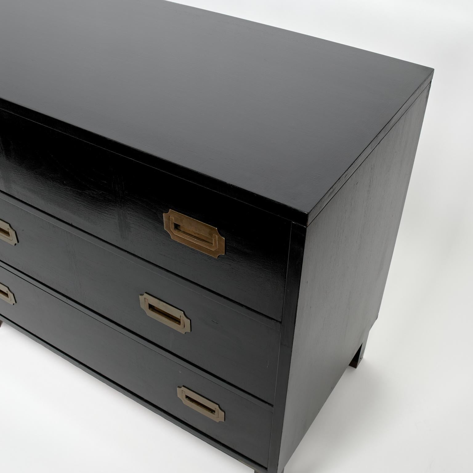 Hardwood Vintage Ebonized Campaign Style Chest by Milling Road For Sale