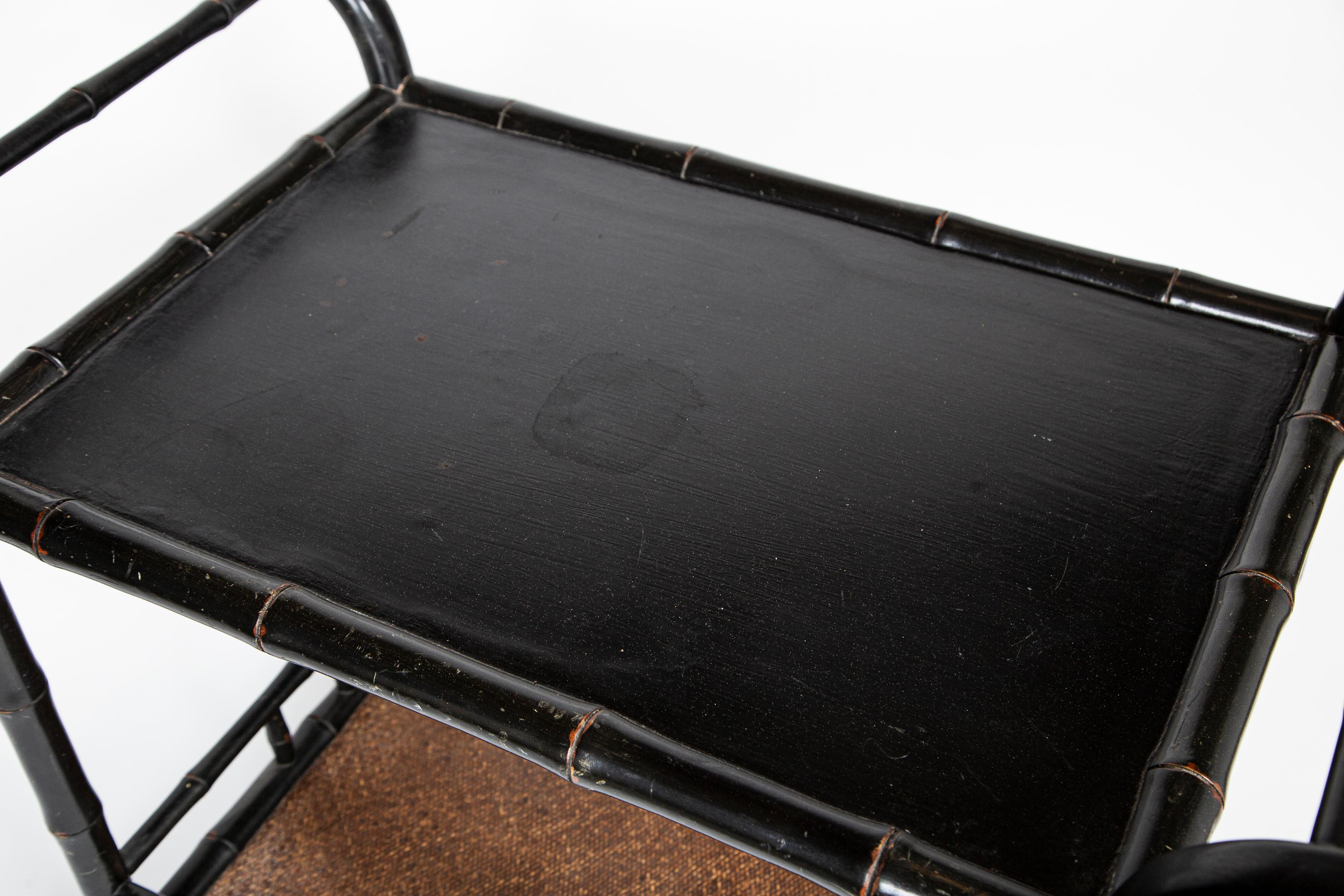 Carrello da bar in finto bambù ebanizzato d'epoca, 20° secolo in vendita 3