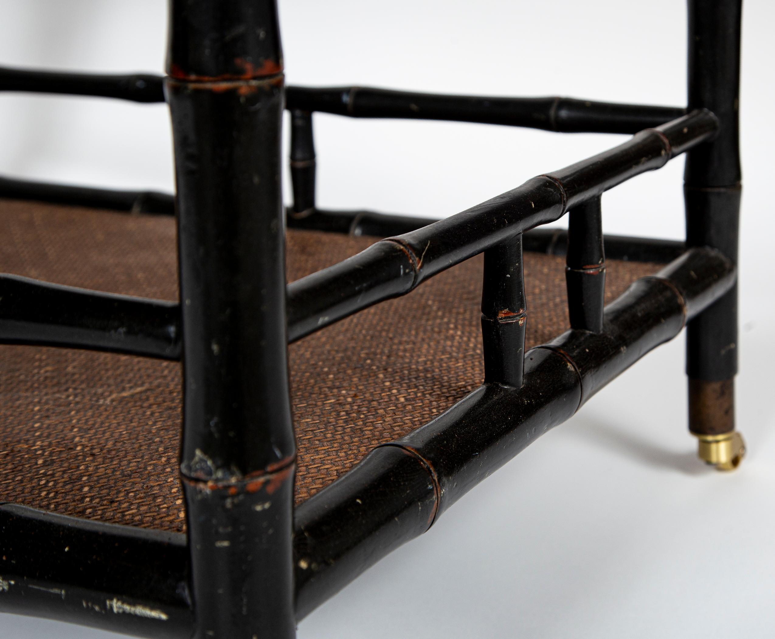 Carrello da bar in finto bambù ebanizzato d'epoca, 20° secolo in vendita 6