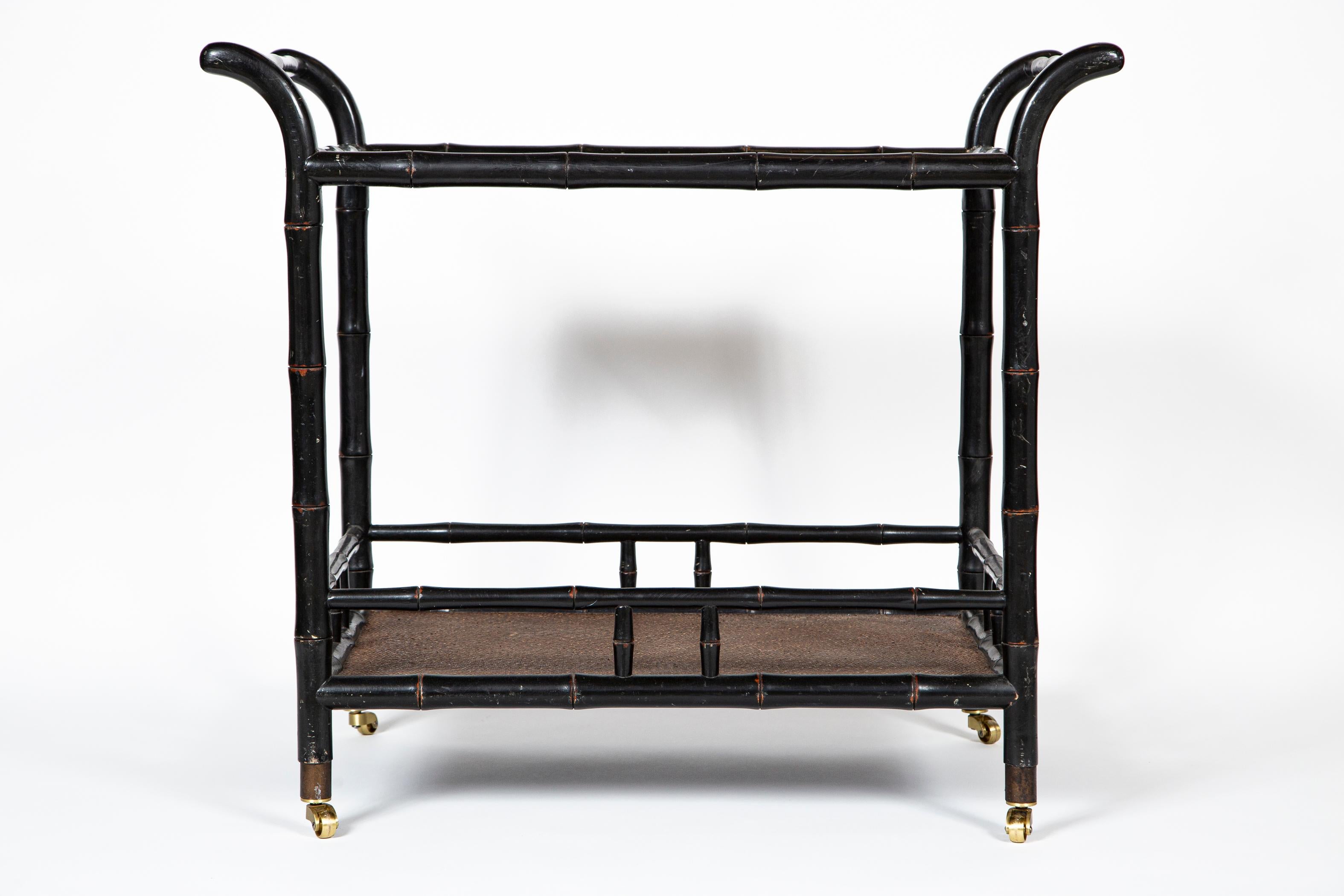 Ebanizzato Carrello da bar in finto bambù ebanizzato d'epoca, 20° secolo in vendita