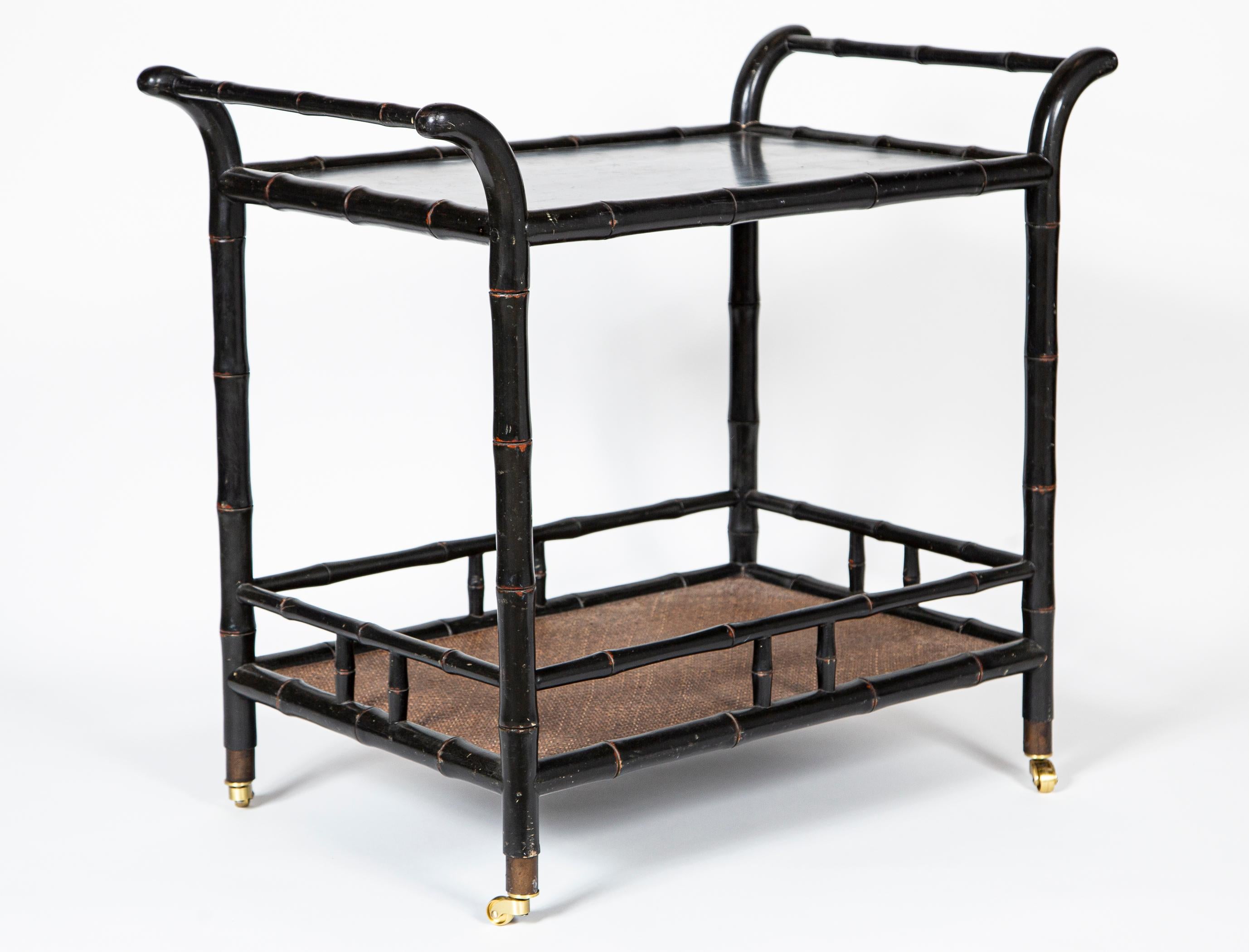 XX secolo Carrello da bar in finto bambù ebanizzato d'epoca, 20° secolo in vendita