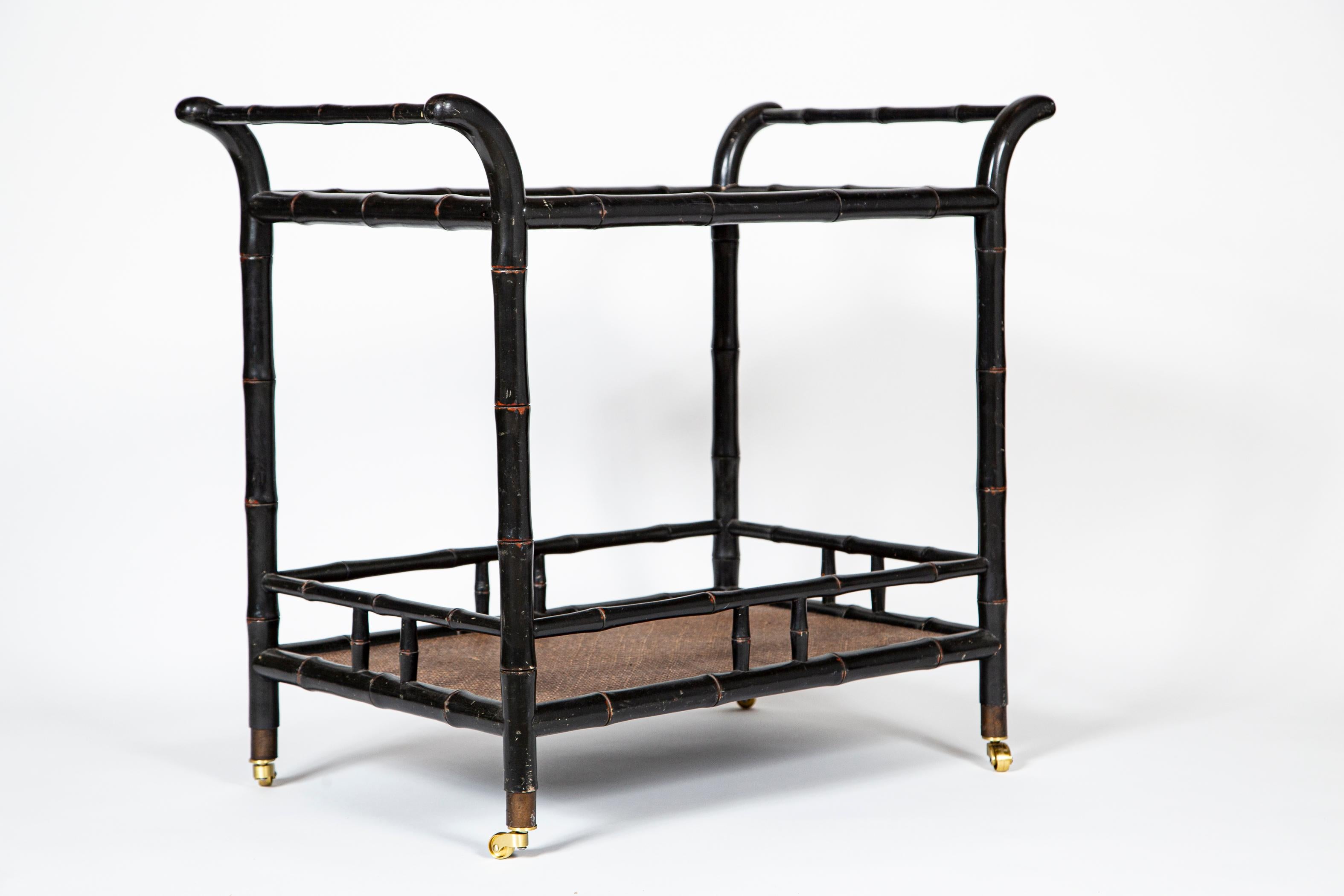 Legno Carrello da bar in finto bambù ebanizzato d'epoca, 20° secolo in vendita