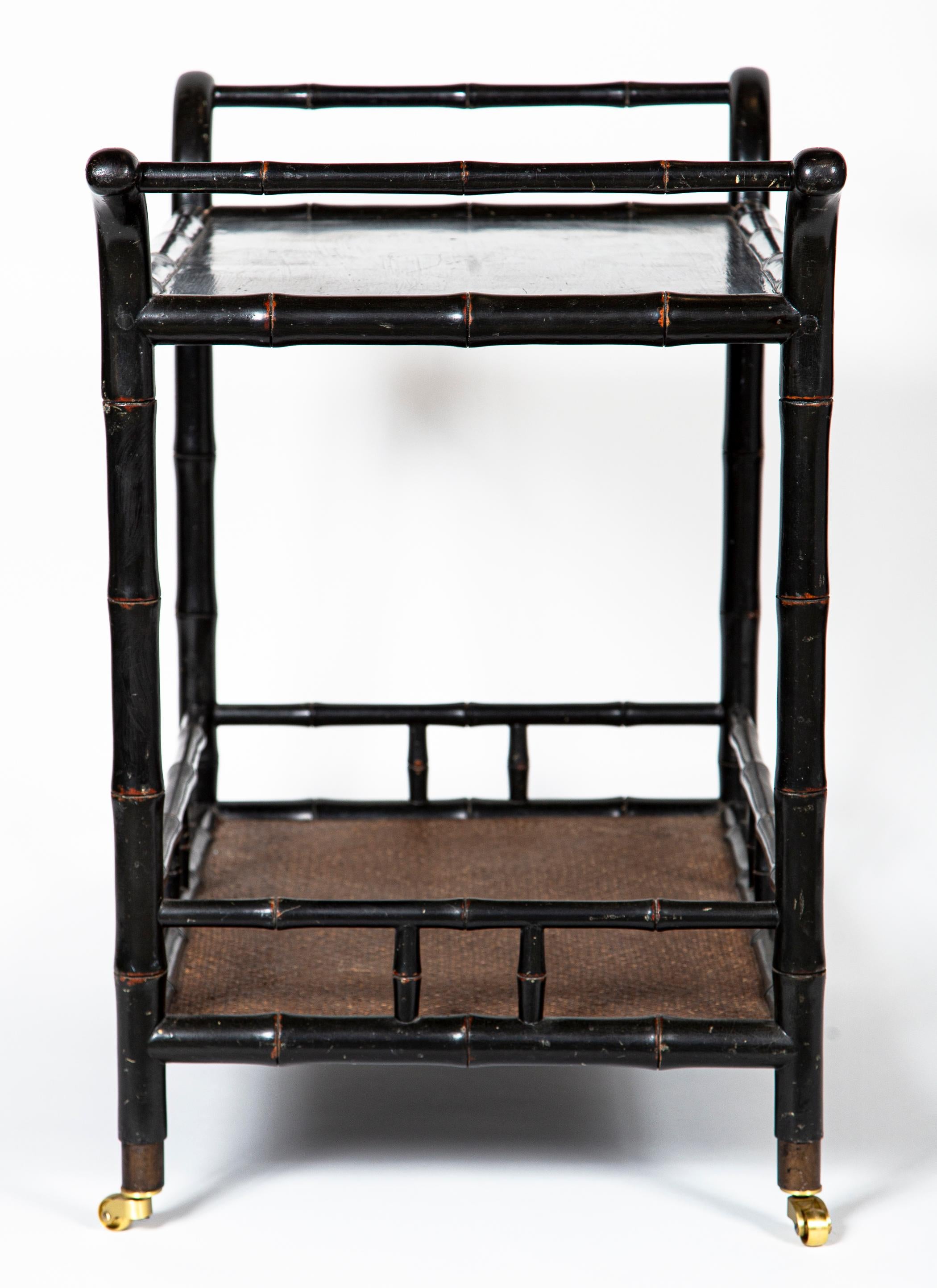 Carrello da bar in finto bambù ebanizzato d'epoca, 20° secolo in vendita 1