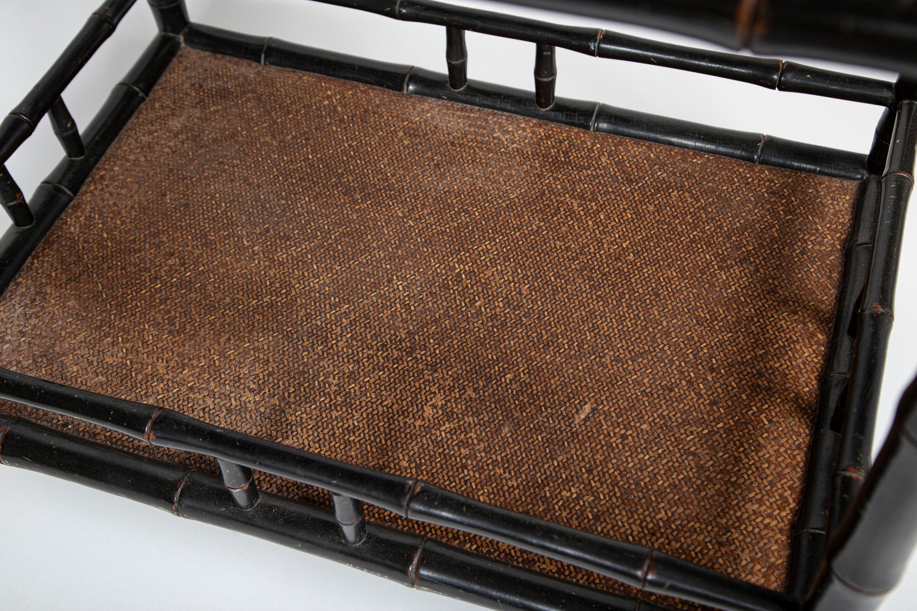 Carrello da bar in finto bambù ebanizzato d'epoca, 20° secolo in vendita 2