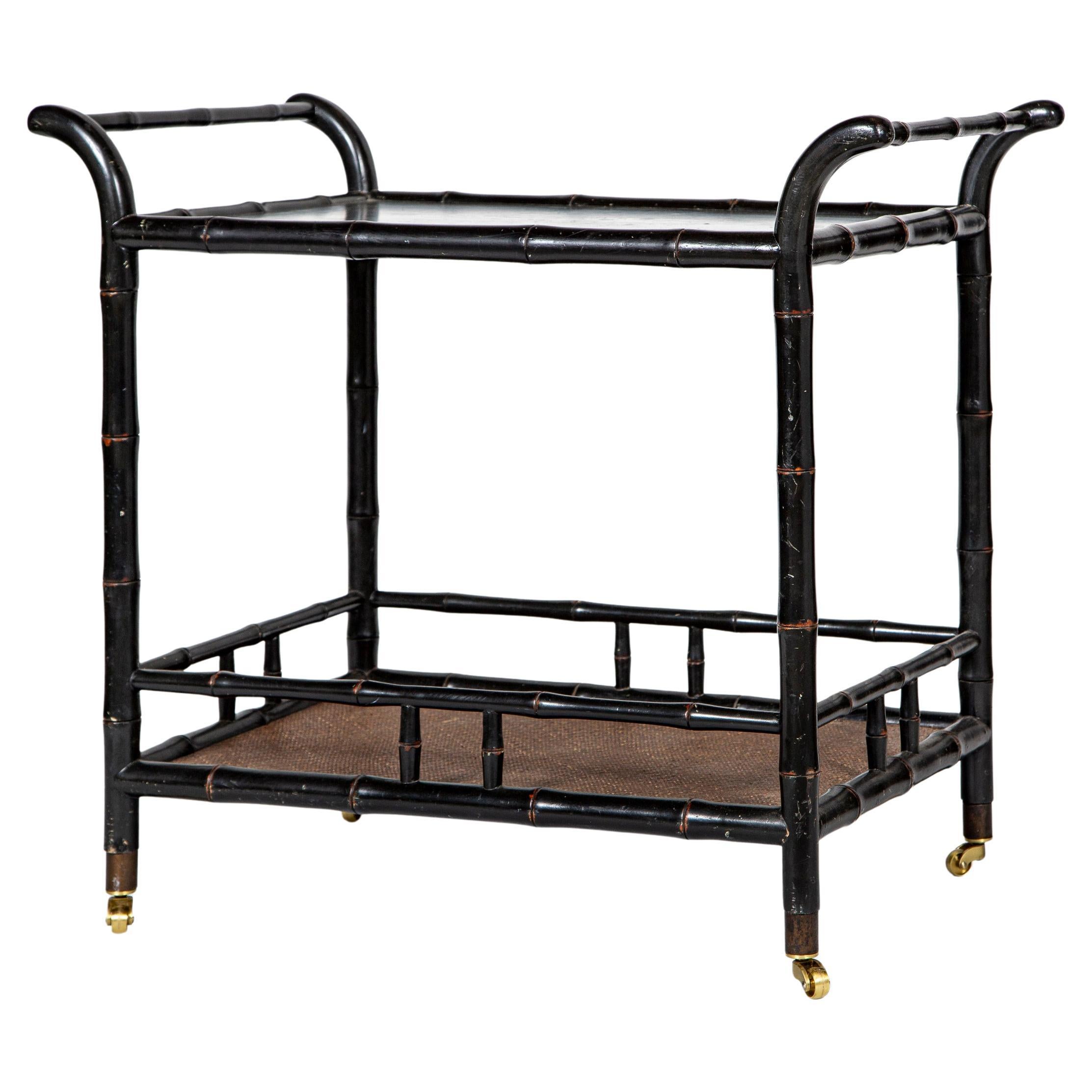 Carrello da bar in finto bambù ebanizzato d'epoca, 20° secolo in vendita