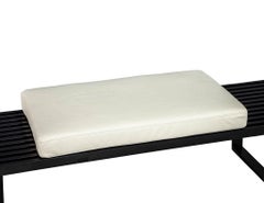 Vintage Ebonized George Nelson Style Bench with Leather Cushion