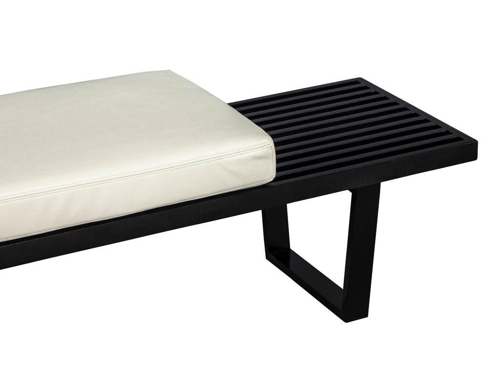 Vintage Ebonized Nelson Style Bench with Leather Cushion at