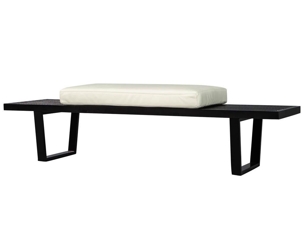 Vintage Ebonized Nelson Style Bench with Leather Cushion at
