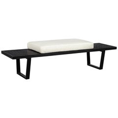 Vintage Ebonized George Nelson Style Bench with Leather Cushion