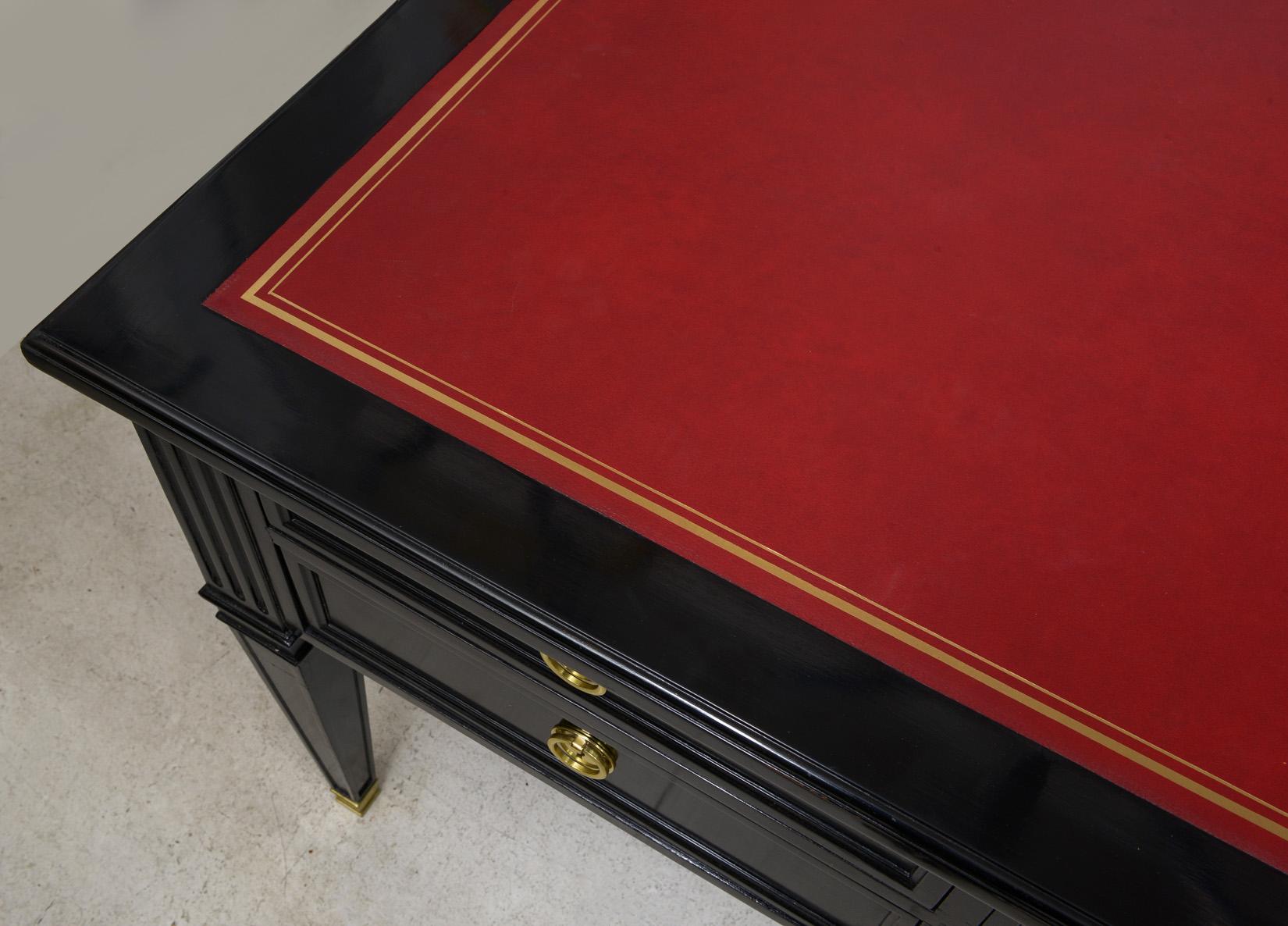 Vintage Ebonized Leder-Top Französisch Bureau Plat Faux-Partner-Schreibtisch (Directoire) im Angebot