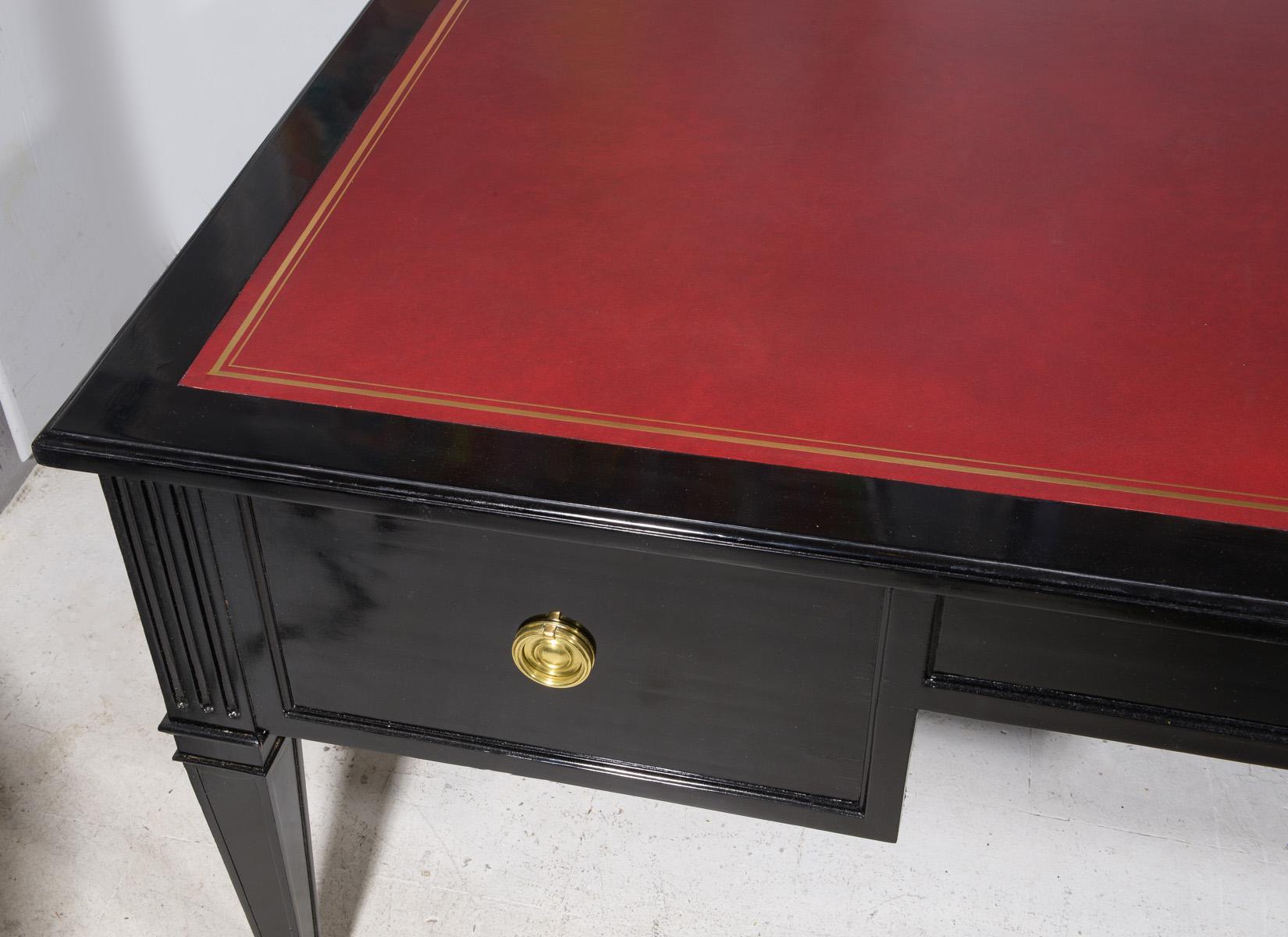 Vintage Ebonized Leder-Top Französisch Bureau Plat Faux-Partner-Schreibtisch im Angebot 1