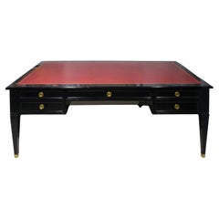 Vintage Ebonized Leather-top French Bureau Plat Faux-Partner's Desk