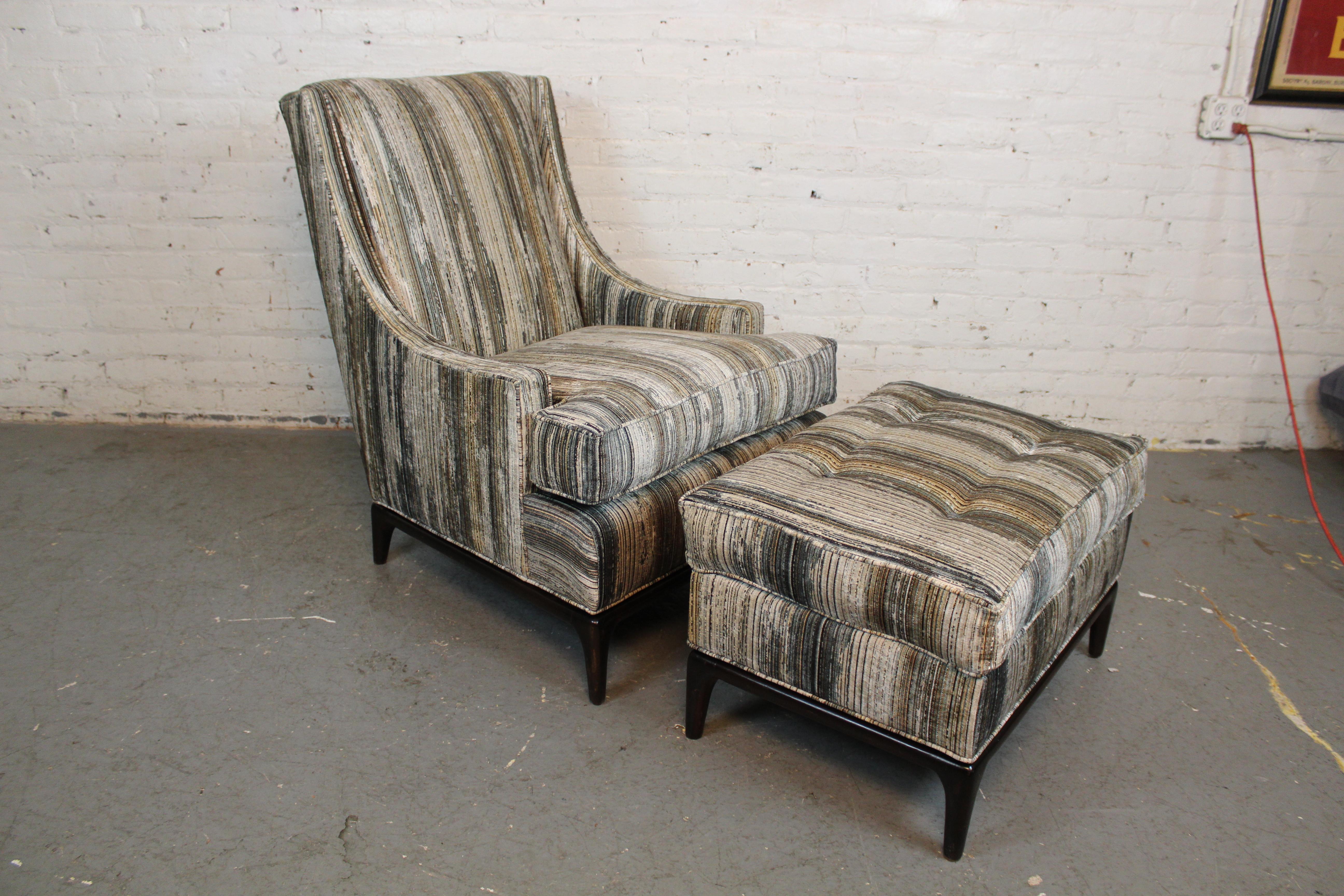 Mid-Century Modern Reupholstered Mid-Century Lounge Chair and Ottoman after T.H. Robsjohn-Gibbings For Sale